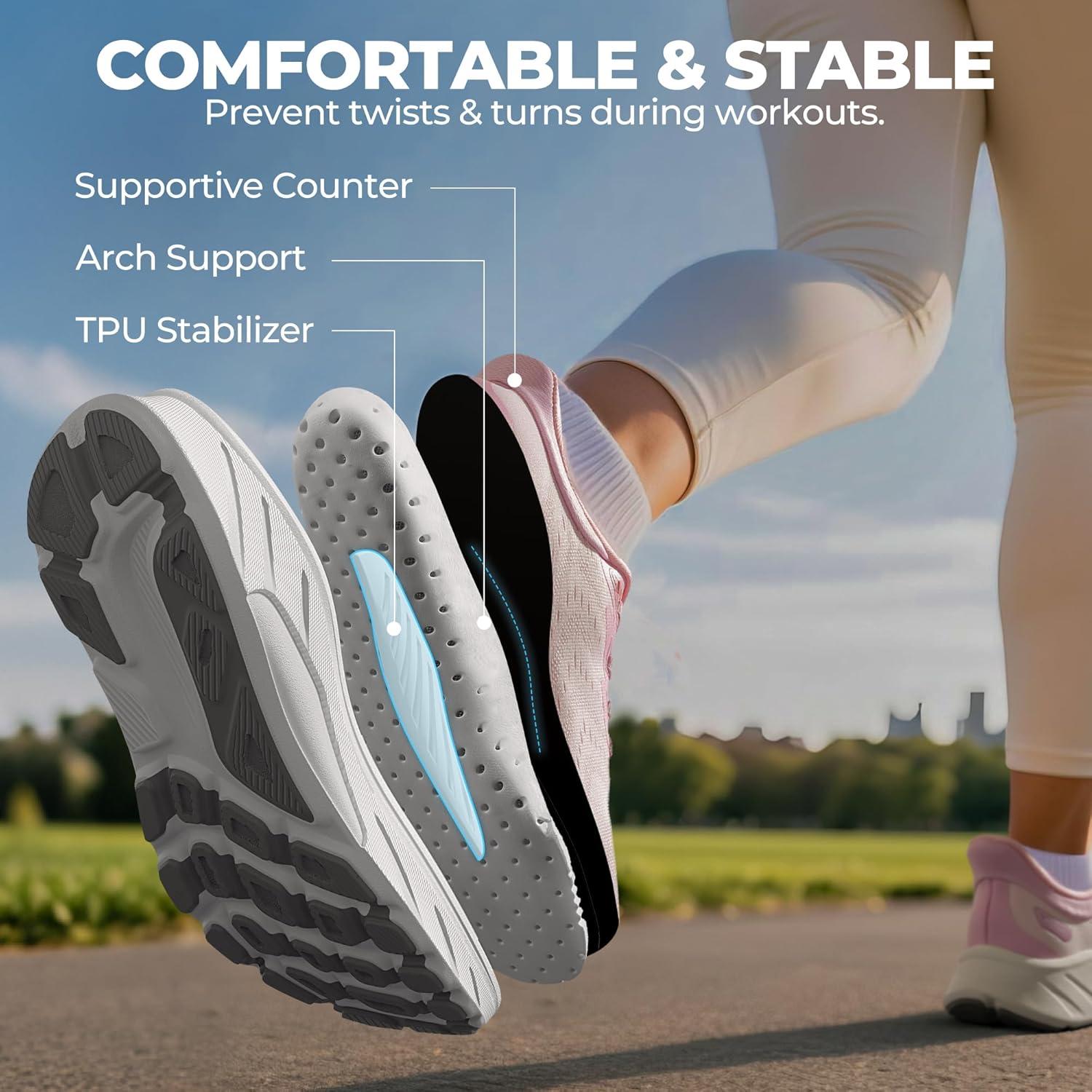 imageWomens Slip On Stability Walking Running Shoes Hands Free Tennis NonSlip Comfortable Workout Gym Breathable Lightweight StediBase Fashion SneakersPink