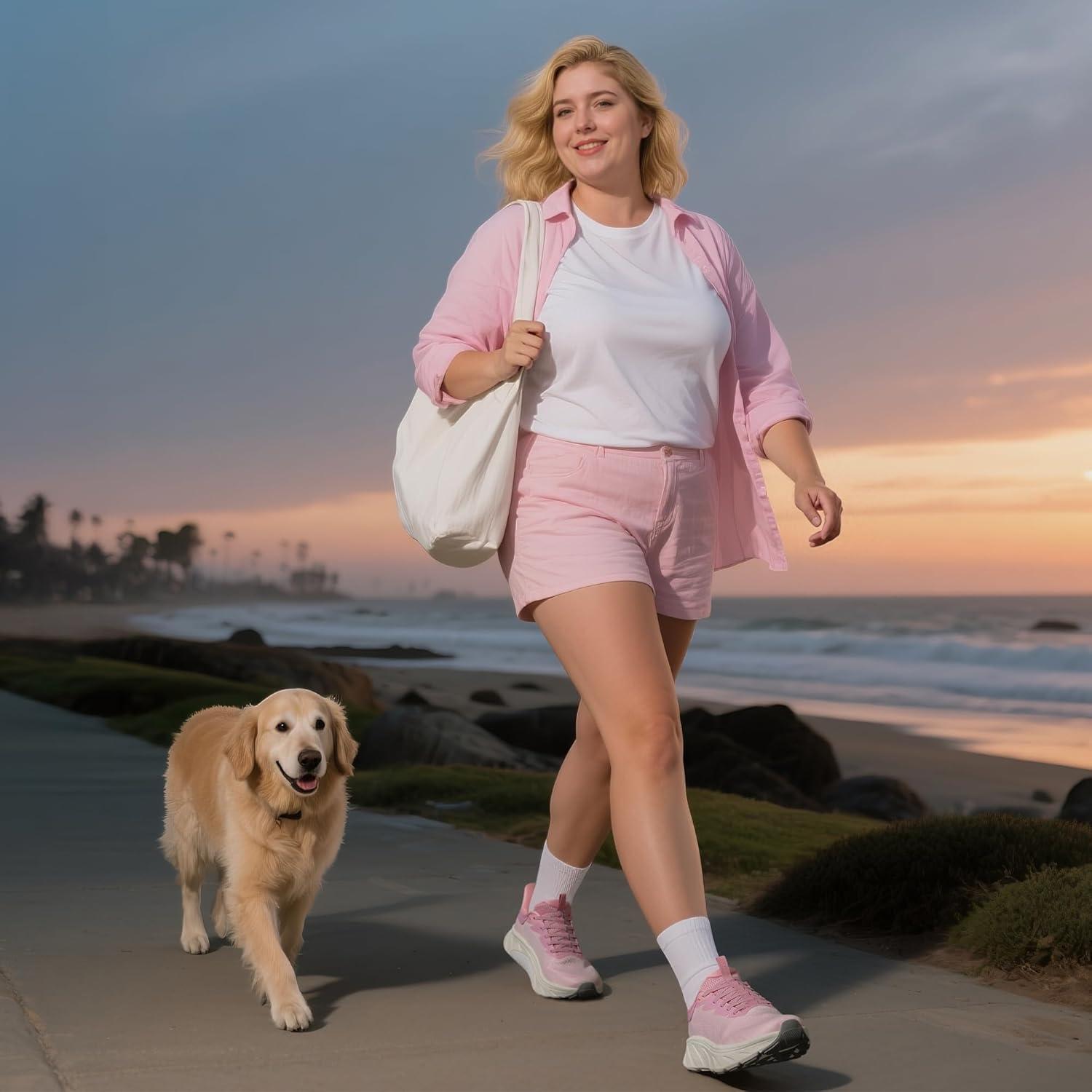 imageWomens Slip On Stability Walking Running Shoes Hands Free Tennis NonSlip Comfortable Workout Gym Breathable Lightweight StediBase Fashion SneakersPink