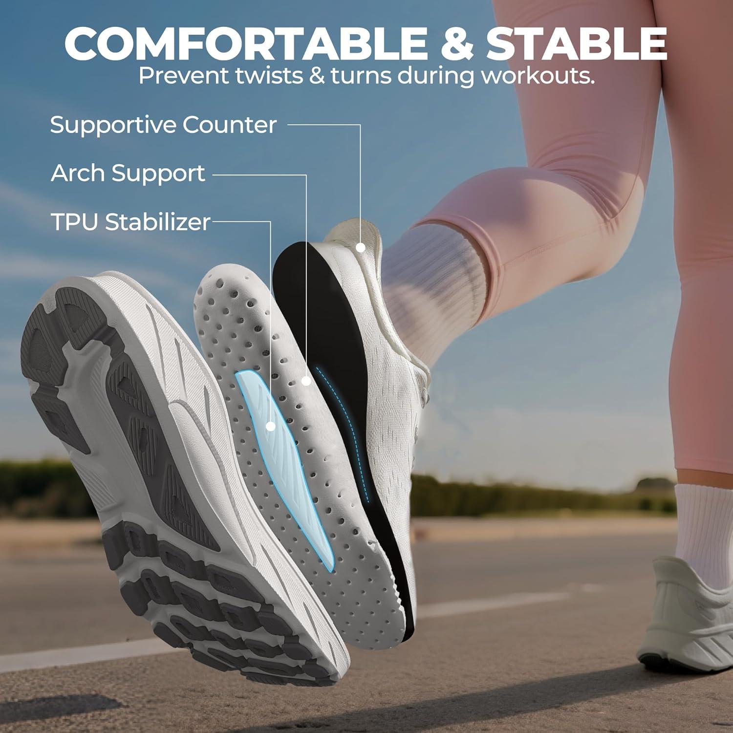 imageWomens Slip On Stability Walking Running Shoes Hands Free Tennis NonSlip Comfortable Workout Gym Breathable Lightweight StediBase Fashion SneakersWhite