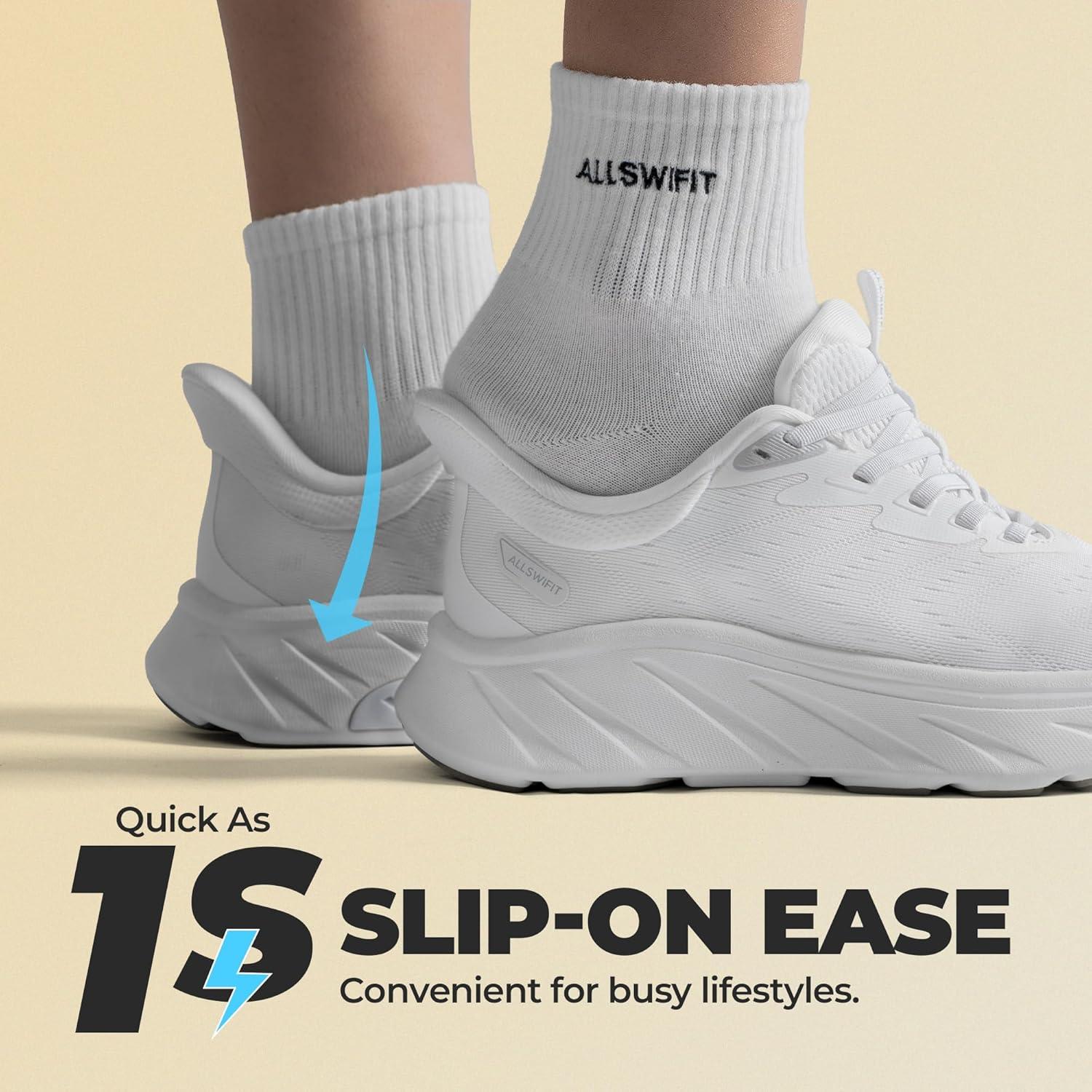 imageWomens Slip On Stability Walking Running Shoes Hands Free Tennis NonSlip Comfortable Workout Gym Breathable Lightweight StediBase Fashion SneakersWhite