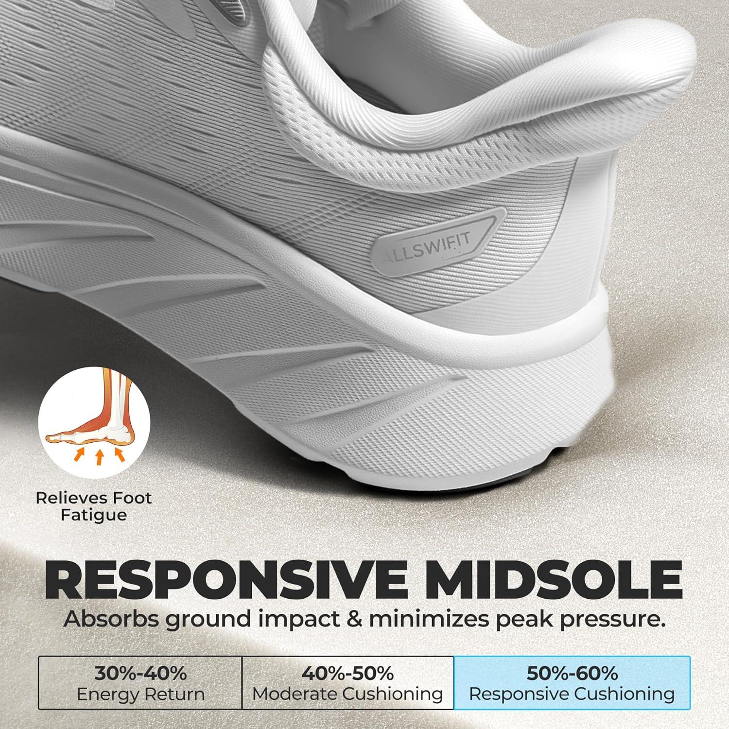 imageWomens Slip On Stability Walking Running Shoes Hands Free Tennis NonSlip Comfortable Workout Gym Breathable Lightweight StediBase Fashion SneakersWhite