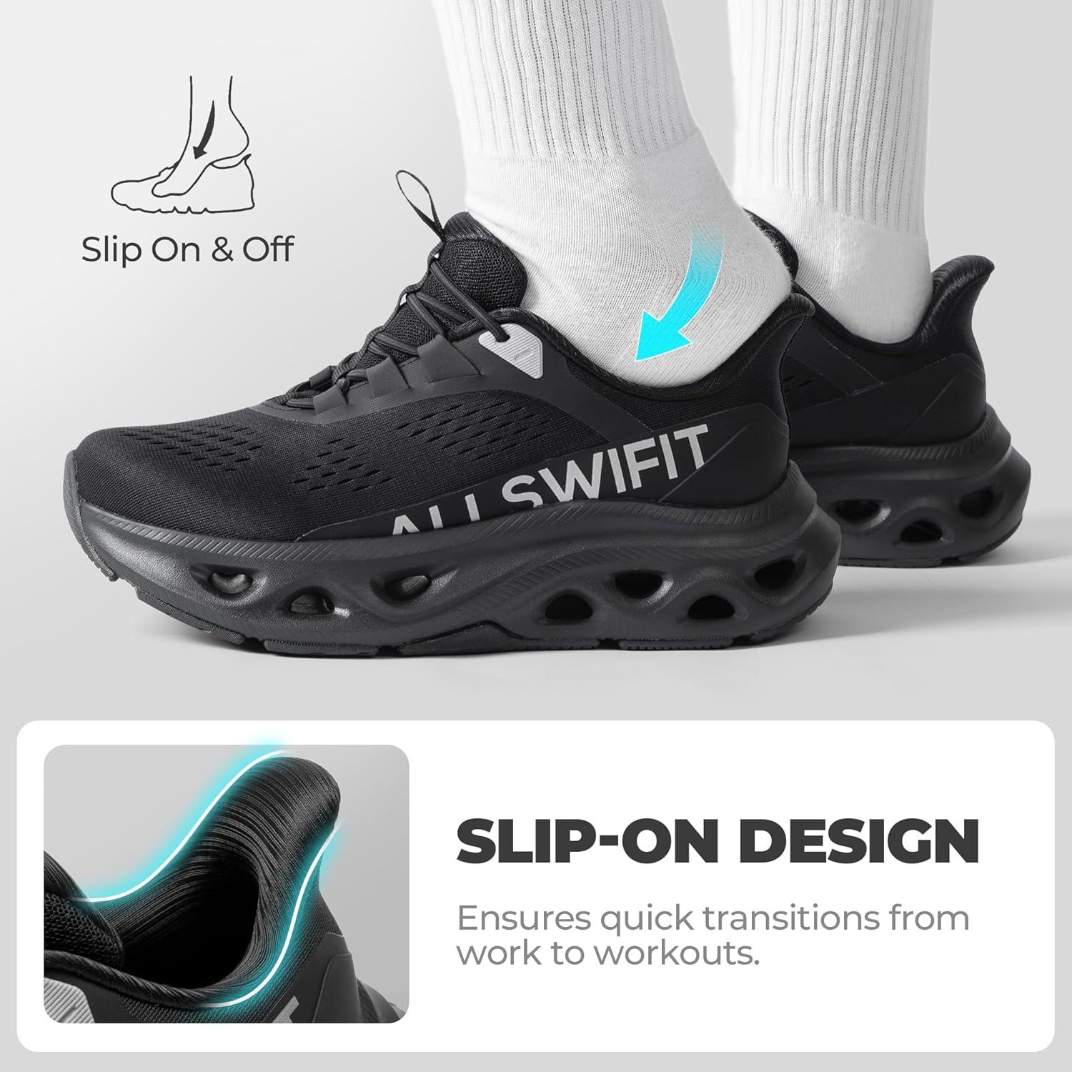 imageWomens Slip On Walking Shoes Hands Free Non Slip Comfort Workout Gym Athletic Casual Breathable Running Tennis MoveSlide Fashion SneakersAll Black