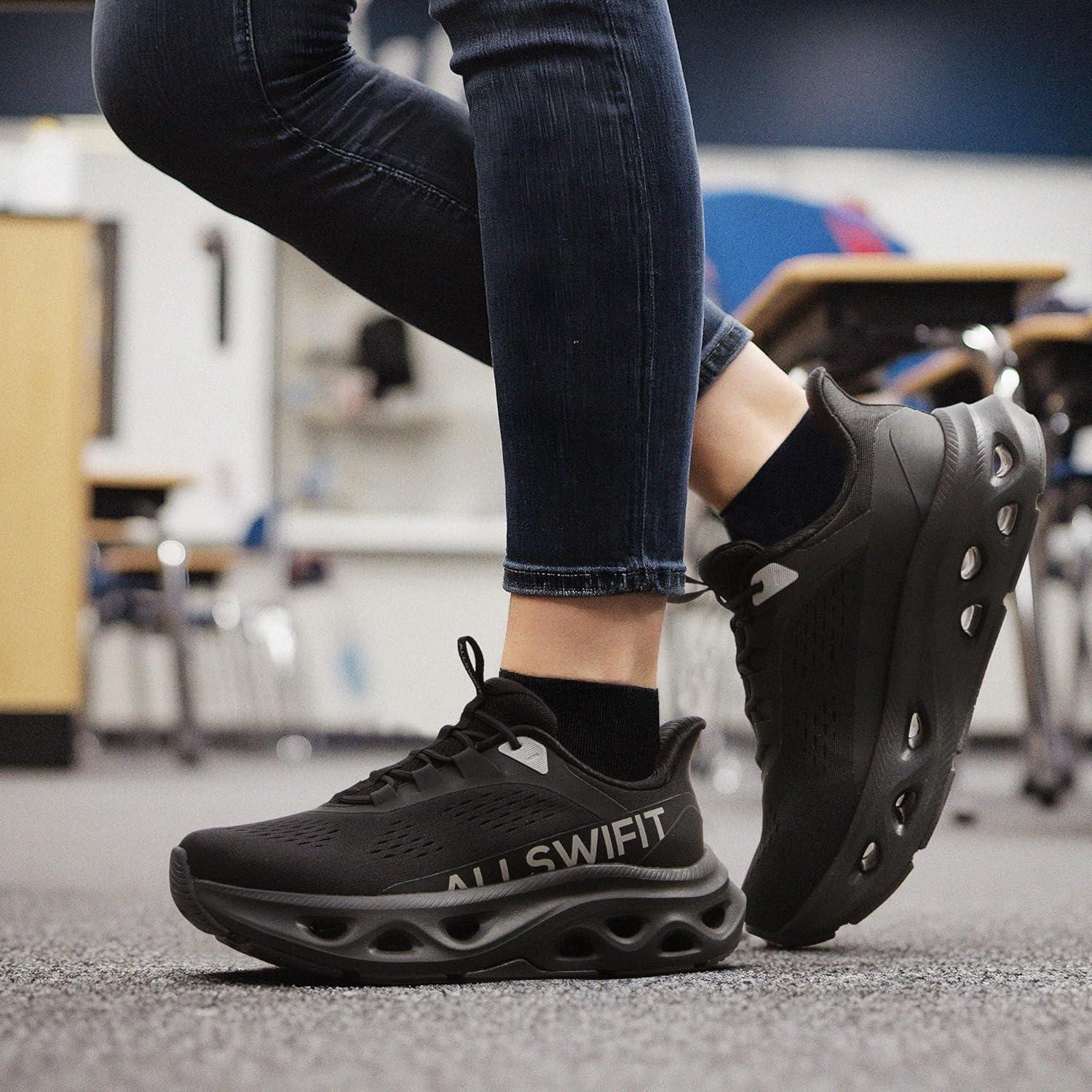 imageWomens Slip On Walking Shoes Hands Free Non Slip Comfort Workout Gym Athletic Casual Breathable Running Tennis MoveSlide Fashion SneakersAll Black