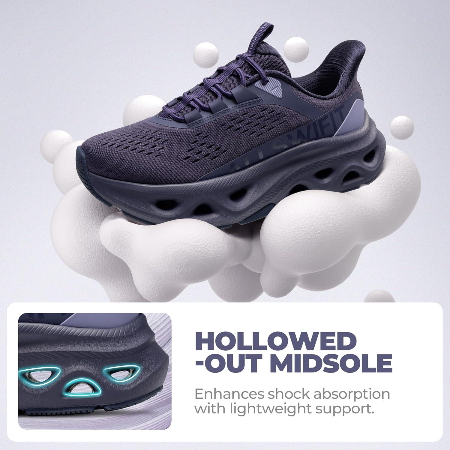 imageWomens Slip On Walking Shoes Hands Free Non Slip Comfort Workout Gym Athletic Casual Breathable Running Tennis MoveSlide Fashion SneakersDark Purple