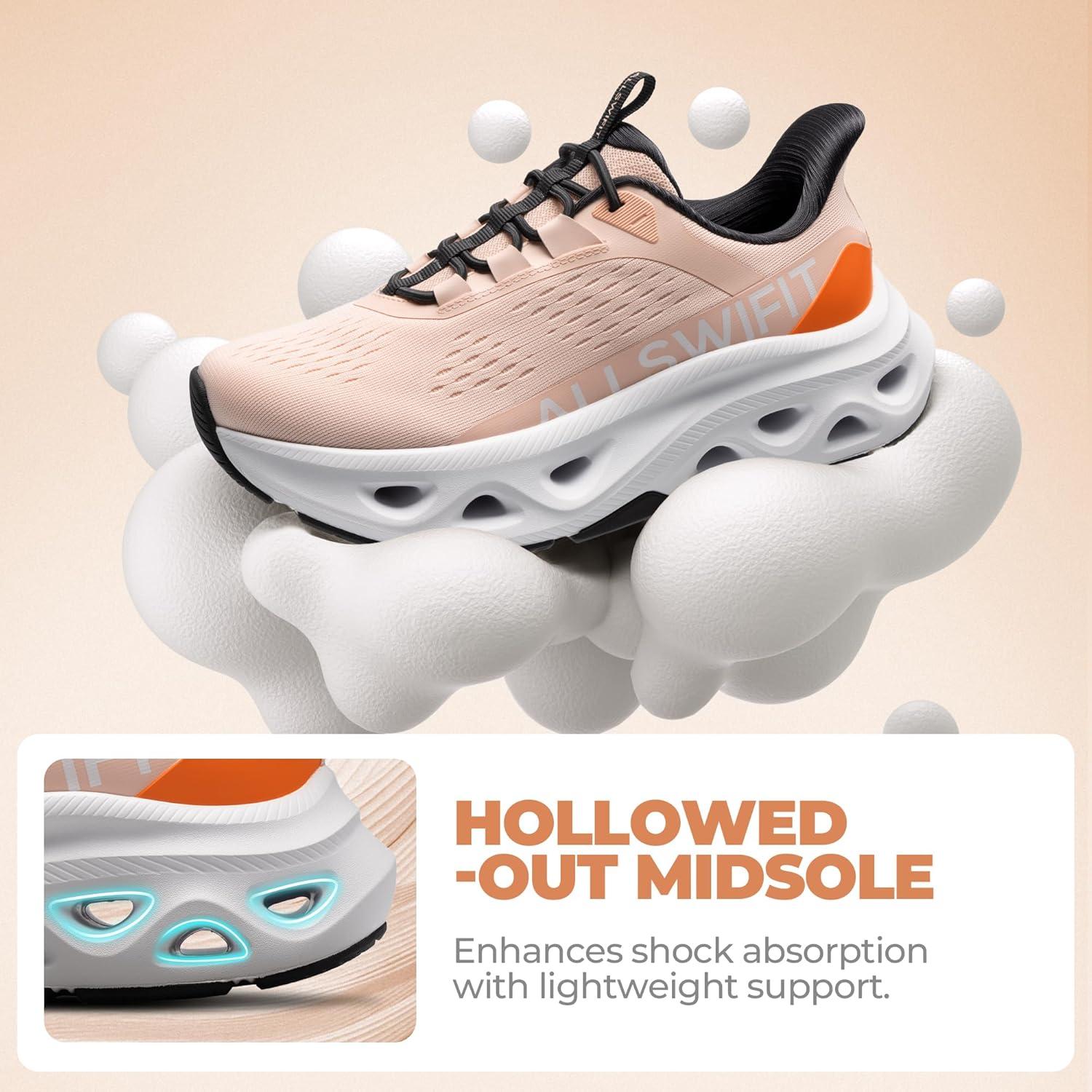 imageWomens Slip On Walking Shoes Hands Free Non Slip Comfort Workout Gym Athletic Casual Breathable Running Tennis MoveSlide Fashion SneakersPinkOrange