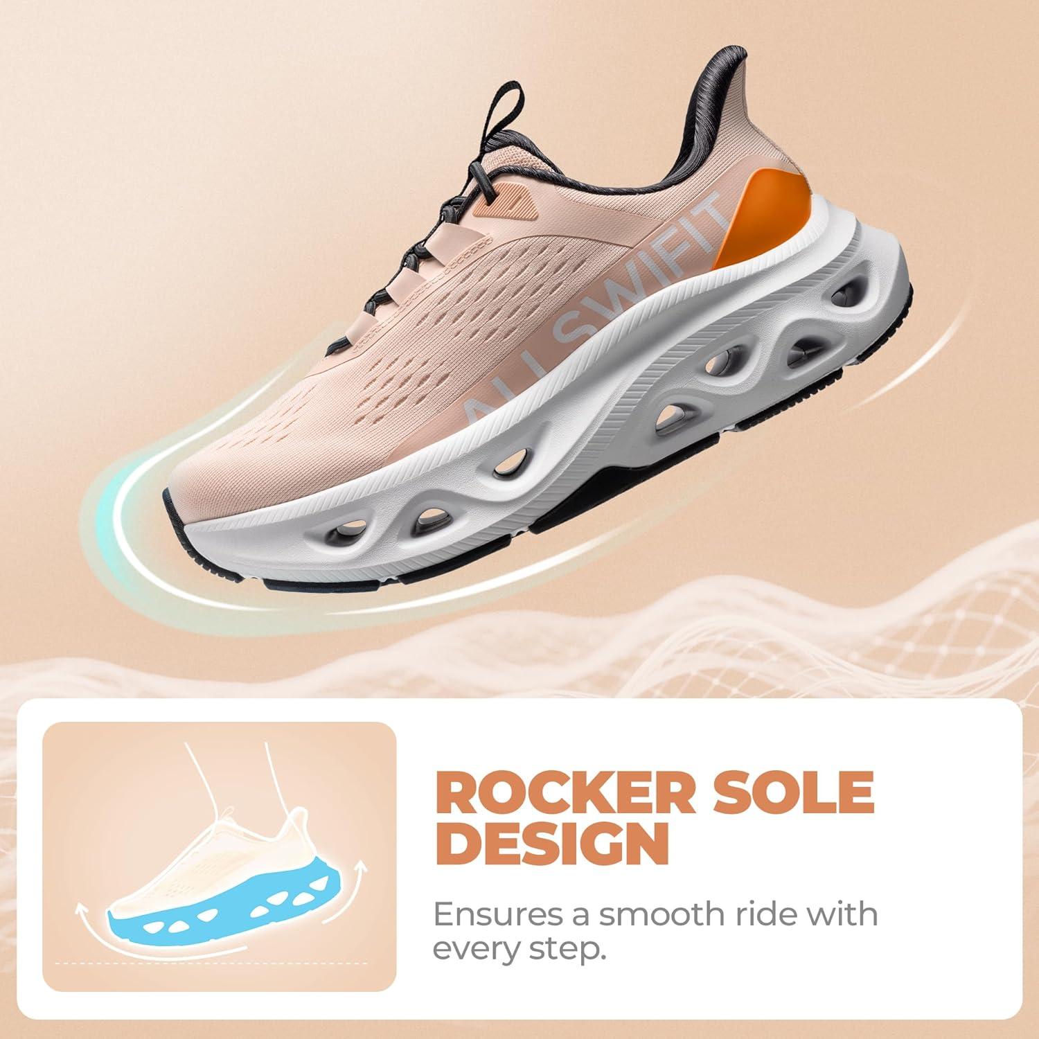 imageWomens Slip On Walking Shoes Hands Free Non Slip Comfort Workout Gym Athletic Casual Breathable Running Tennis MoveSlide Fashion SneakersPinkOrange