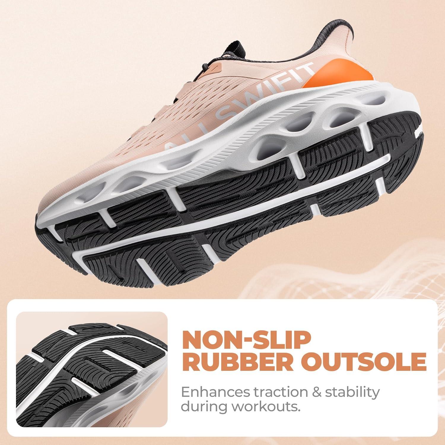 imageWomens Slip On Walking Shoes Hands Free Non Slip Comfort Workout Gym Athletic Casual Breathable Running Tennis MoveSlide Fashion SneakersPinkOrange