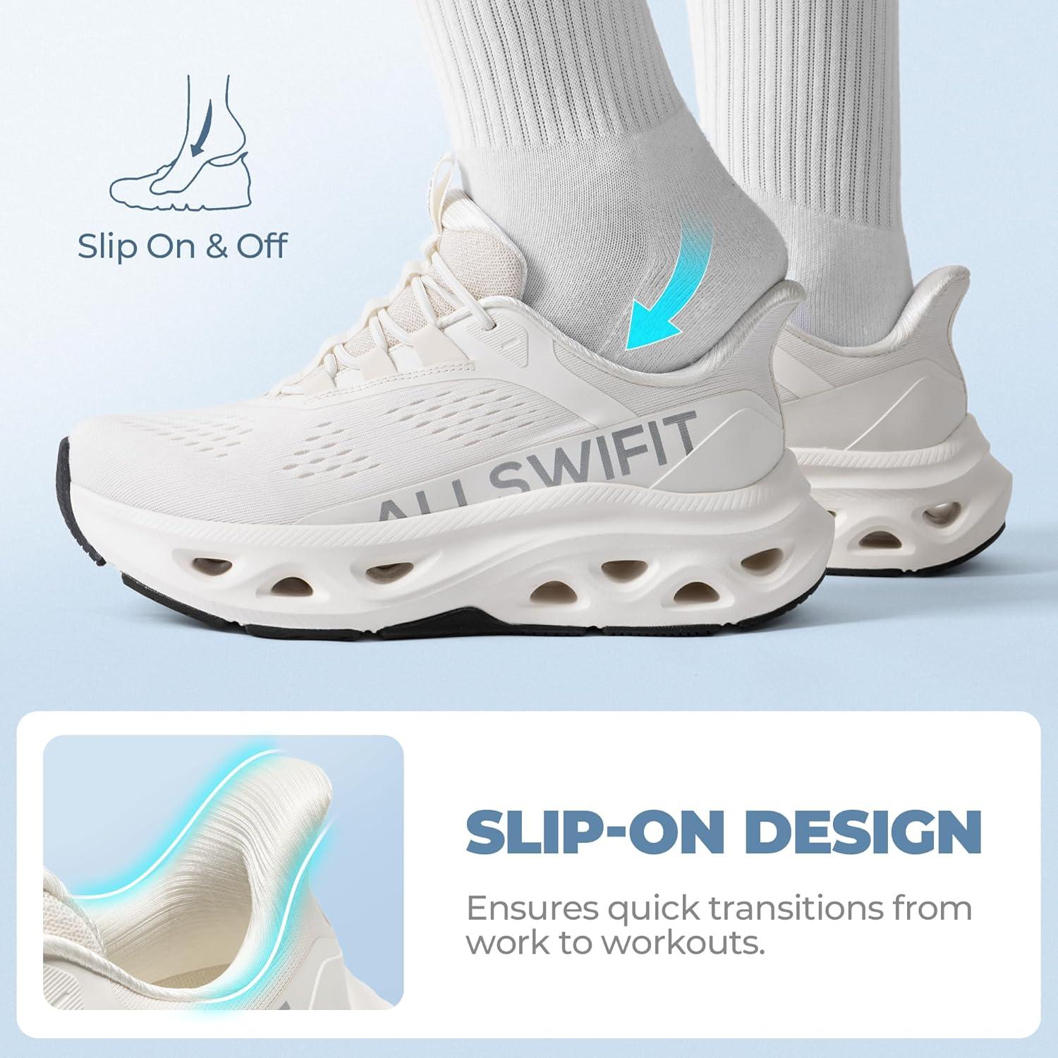 imageWomens Slip On Walking Shoes Hands Free Non Slip Comfort Workout Gym Athletic Casual Breathable Running Tennis MoveSlide Fashion SneakersWhite