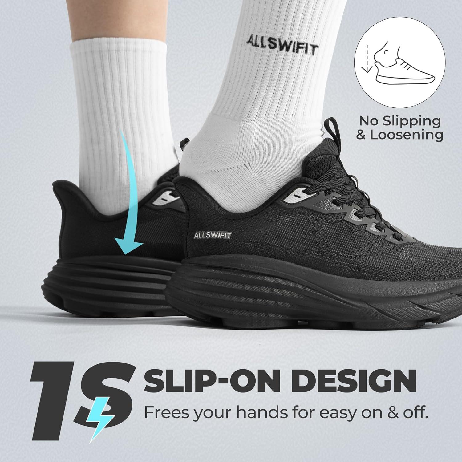 imageWomens Slip On Walking Shoes HandsFree Cushion Running Tennis NonSlip Comfortable Gym Workout Athletic Breathable Fashion Sneakers SwiftLiteAll Black