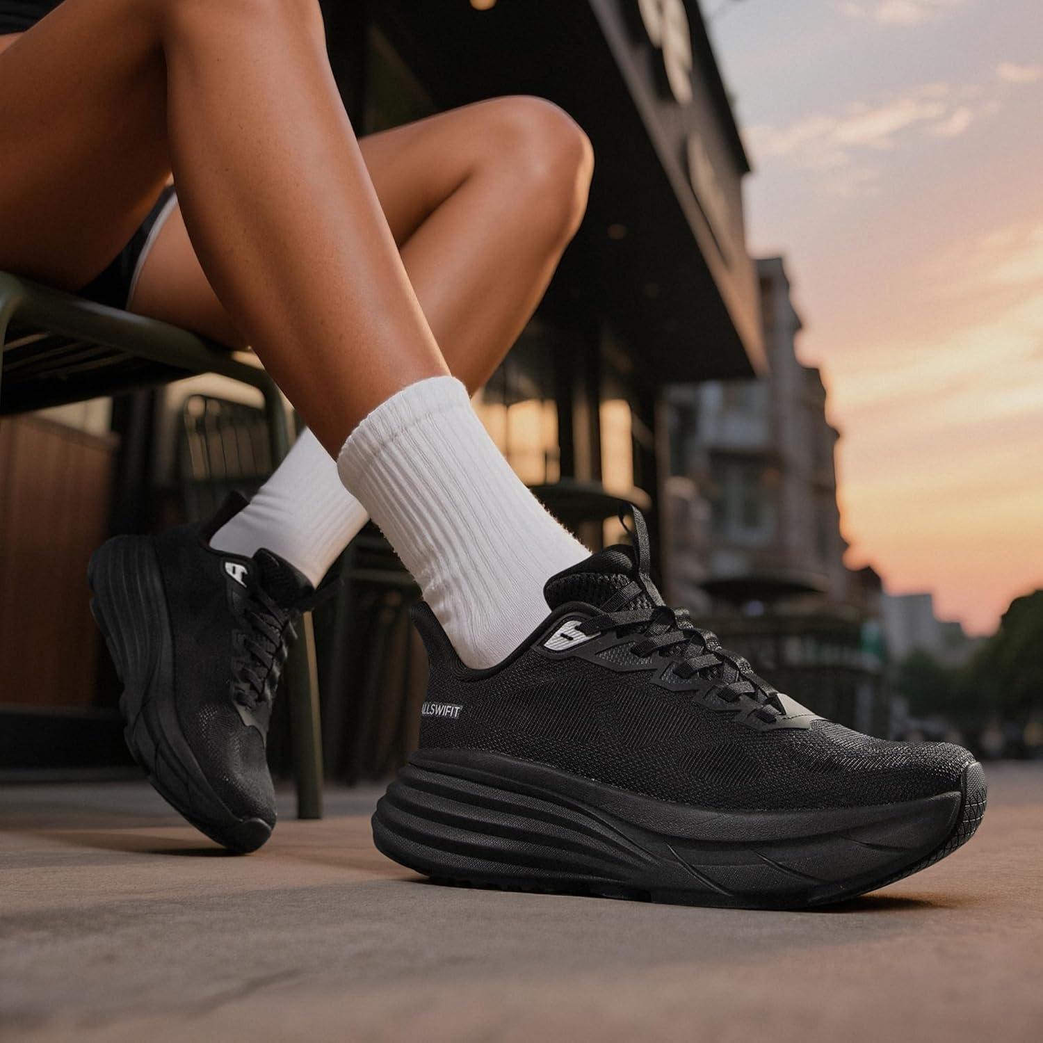 imageWomens Slip On Walking Shoes HandsFree Cushion Running Tennis NonSlip Comfortable Gym Workout Athletic Breathable Fashion Sneakers SwiftLiteAll Black