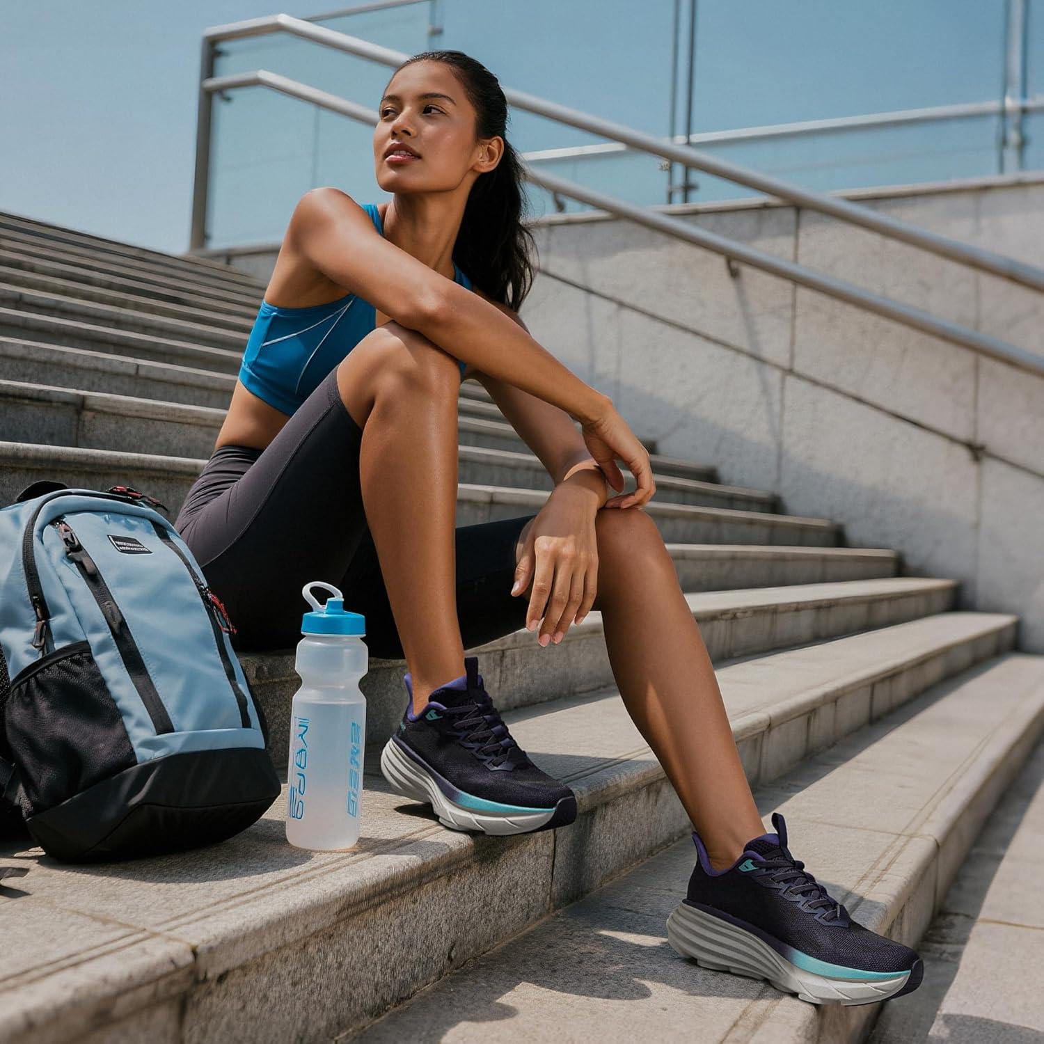 imageWomens Slip On Walking Shoes HandsFree Cushion Running Tennis NonSlip Comfortable Gym Workout Athletic Breathable Fashion Sneakers SwiftLiteBlue