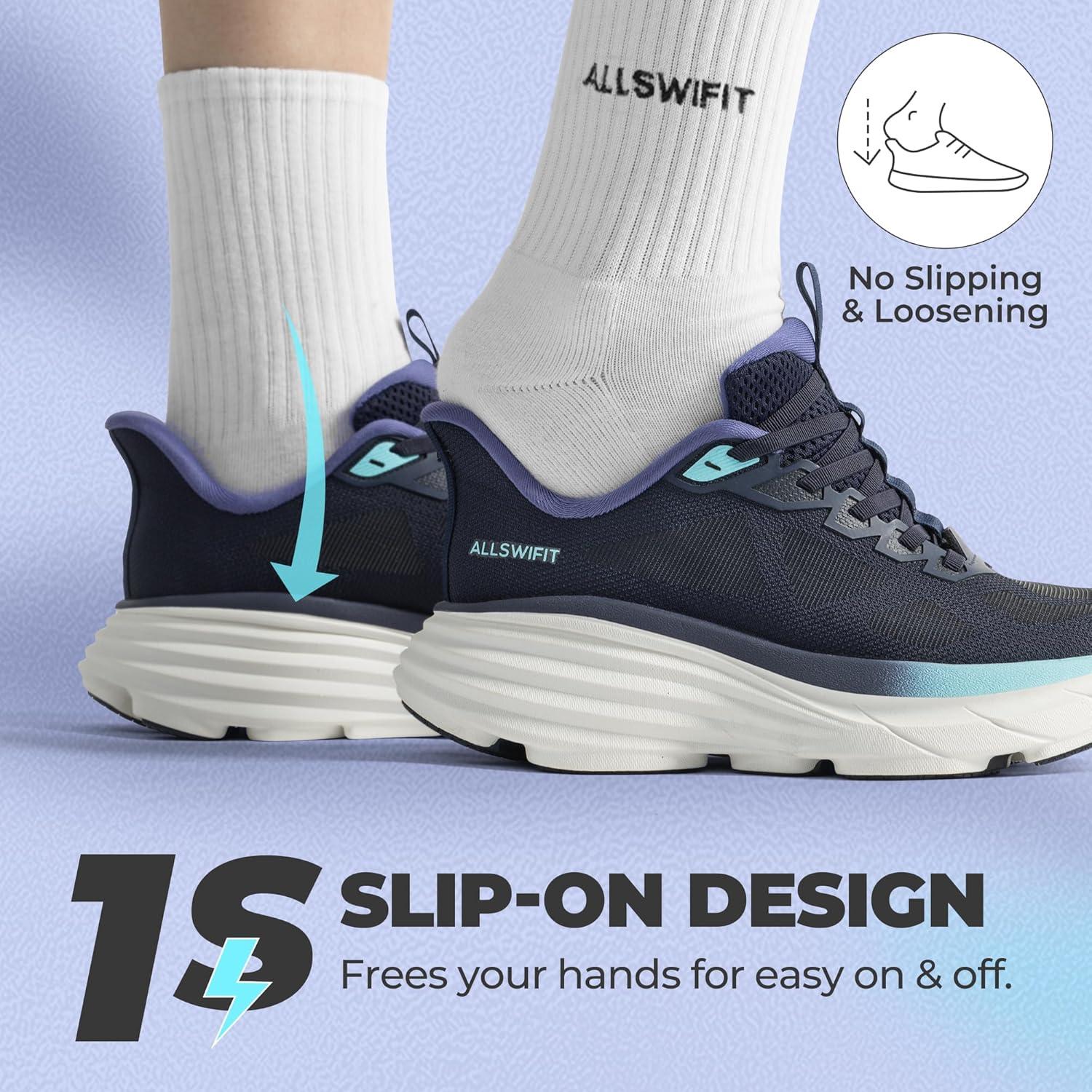 imageWomens Slip On Walking Shoes HandsFree Cushion Running Tennis NonSlip Comfortable Gym Workout Athletic Breathable Fashion Sneakers SwiftLiteBlue