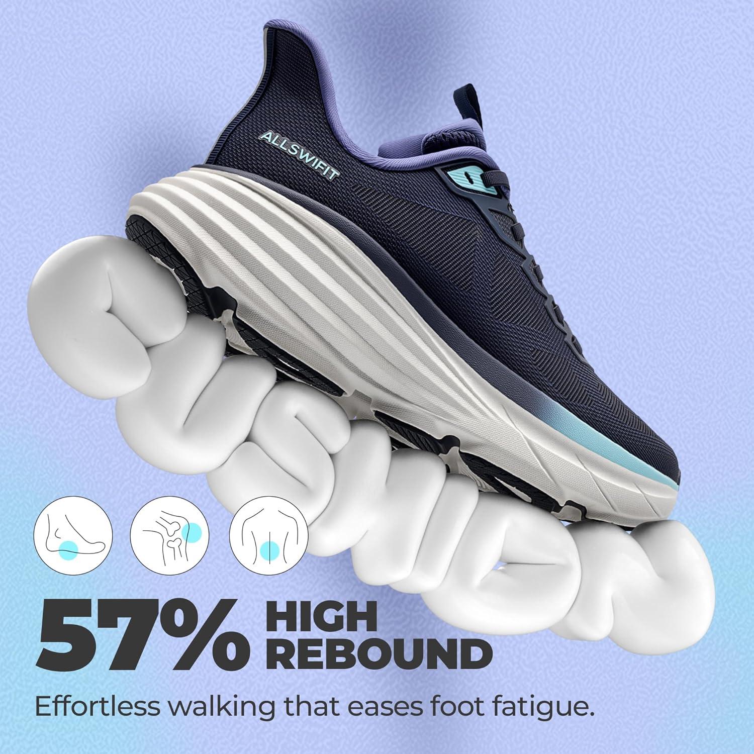 imageWomens Slip On Walking Shoes HandsFree Cushion Running Tennis NonSlip Comfortable Gym Workout Athletic Breathable Fashion Sneakers SwiftLiteBlue