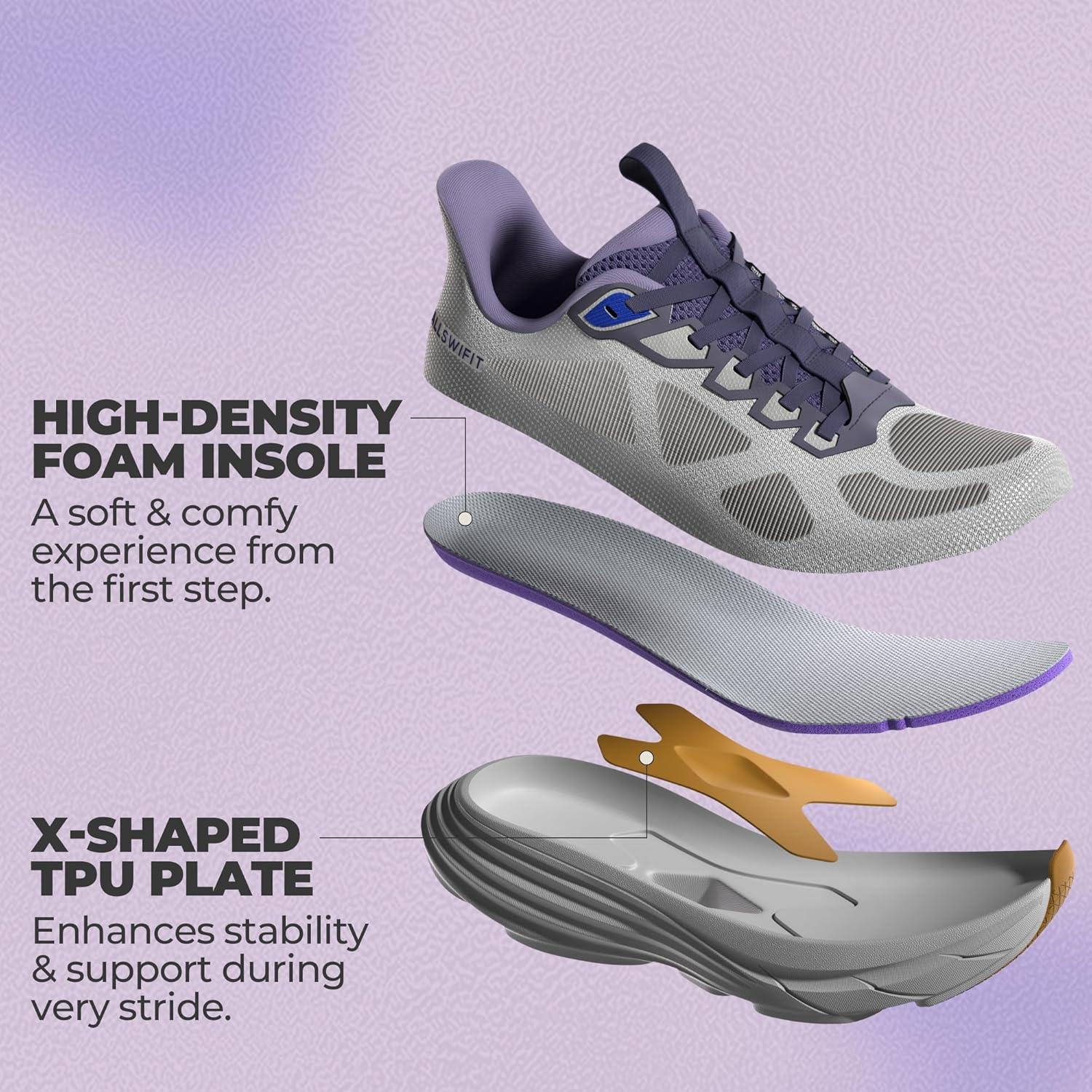 imageWomens Slip On Walking Shoes HandsFree Cushion Running Tennis NonSlip Comfortable Gym Workout Athletic Breathable Fashion Sneakers SwiftLiteGrey Purple