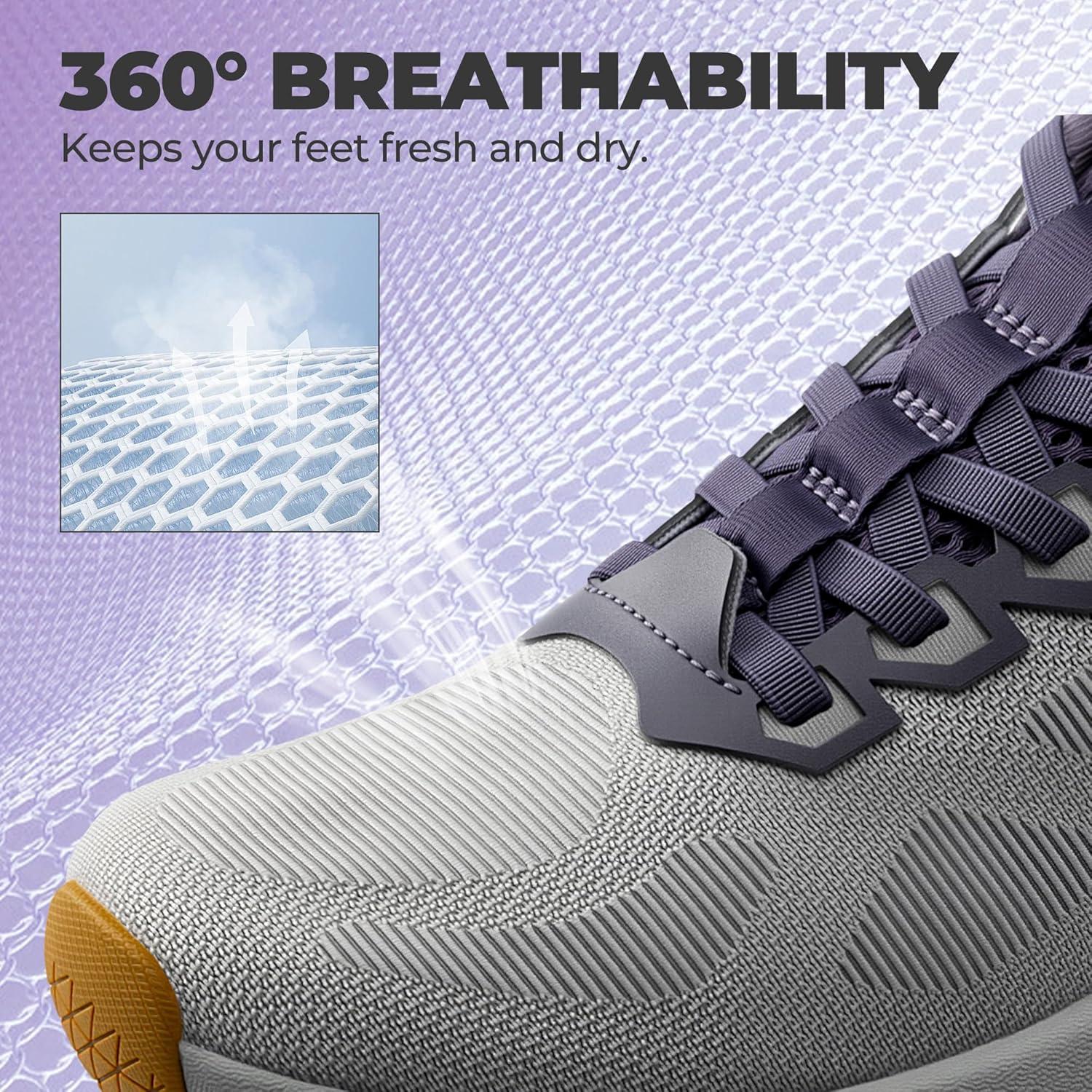 imageWomens Slip On Walking Shoes HandsFree Cushion Running Tennis NonSlip Comfortable Gym Workout Athletic Breathable Fashion Sneakers SwiftLiteGrey Purple