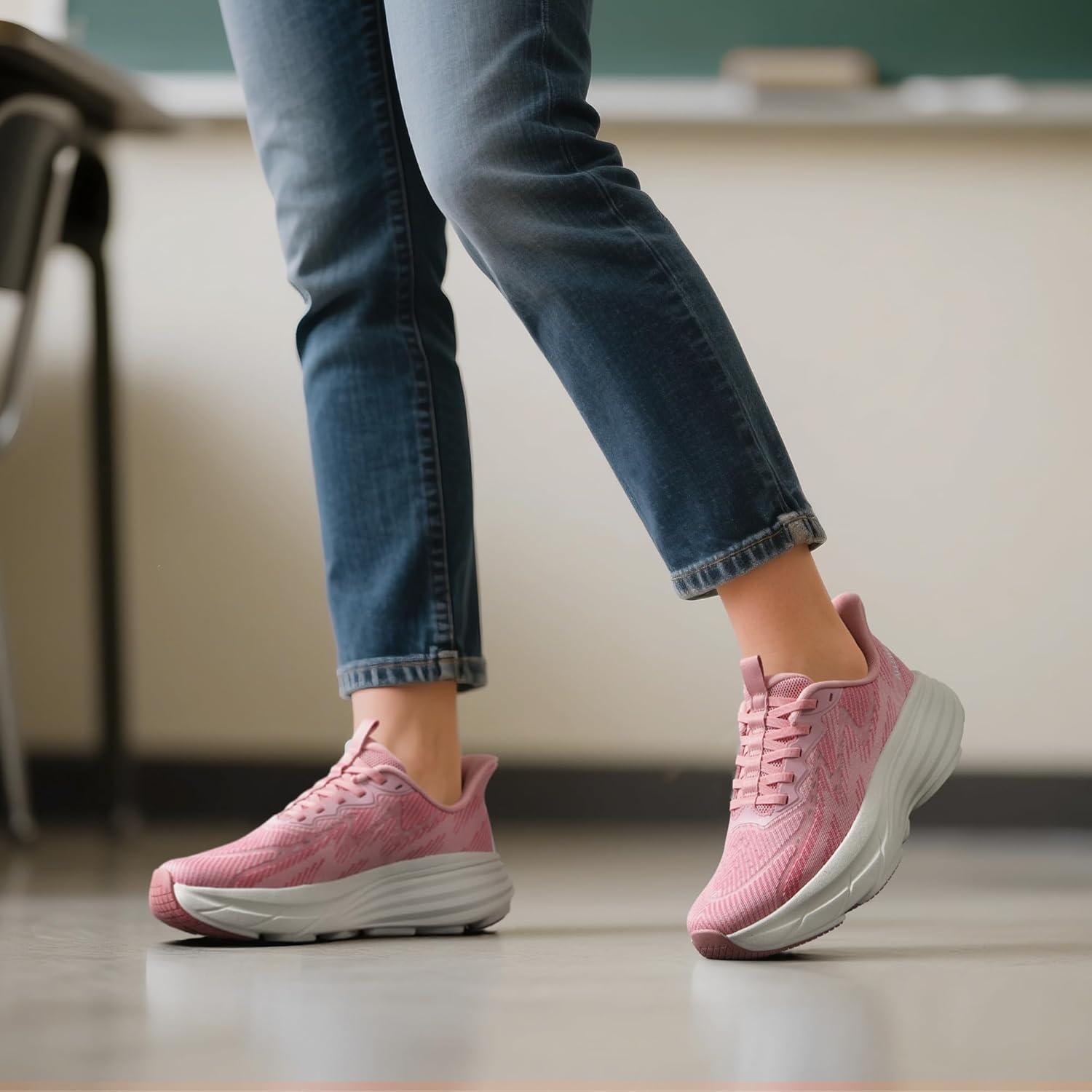 imageWomens Slip On Walking Shoes HandsFree Cushion Running Tennis SwiftPlush NonSlip Comfortable Workout Gym Athletic Fashion SneakersPink