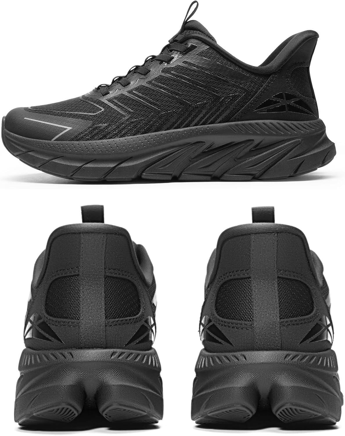 imageWomens Slip On Walking Shoes Running Comfortable Tennis Breathable Non Slip Athletic Gym Workout Cross Training Fashion SneakersAll Black