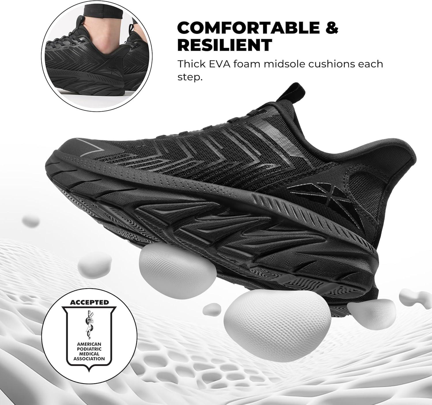 imageWomens Slip On Walking Shoes Running Comfortable Tennis Breathable Non Slip Athletic Gym Workout Cross Training Fashion SneakersAll Black