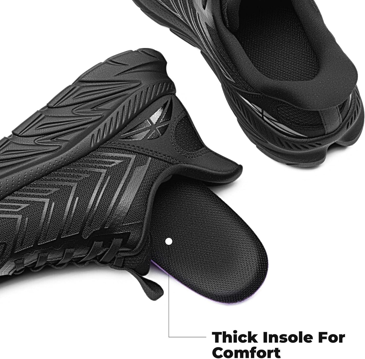 imageWomens Slip On Walking Shoes Running Comfortable Tennis Breathable Non Slip Athletic Gym Workout Cross Training Fashion SneakersAll Black