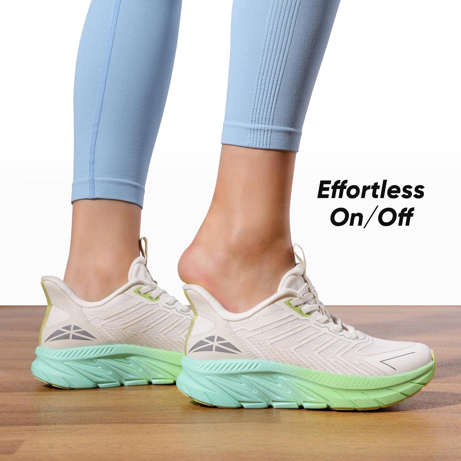 imageWomens Slip On Walking Shoes Running Comfortable Tennis Breathable Non Slip Athletic Gym Workout Cross Training Fashion SneakersBeigeGreen