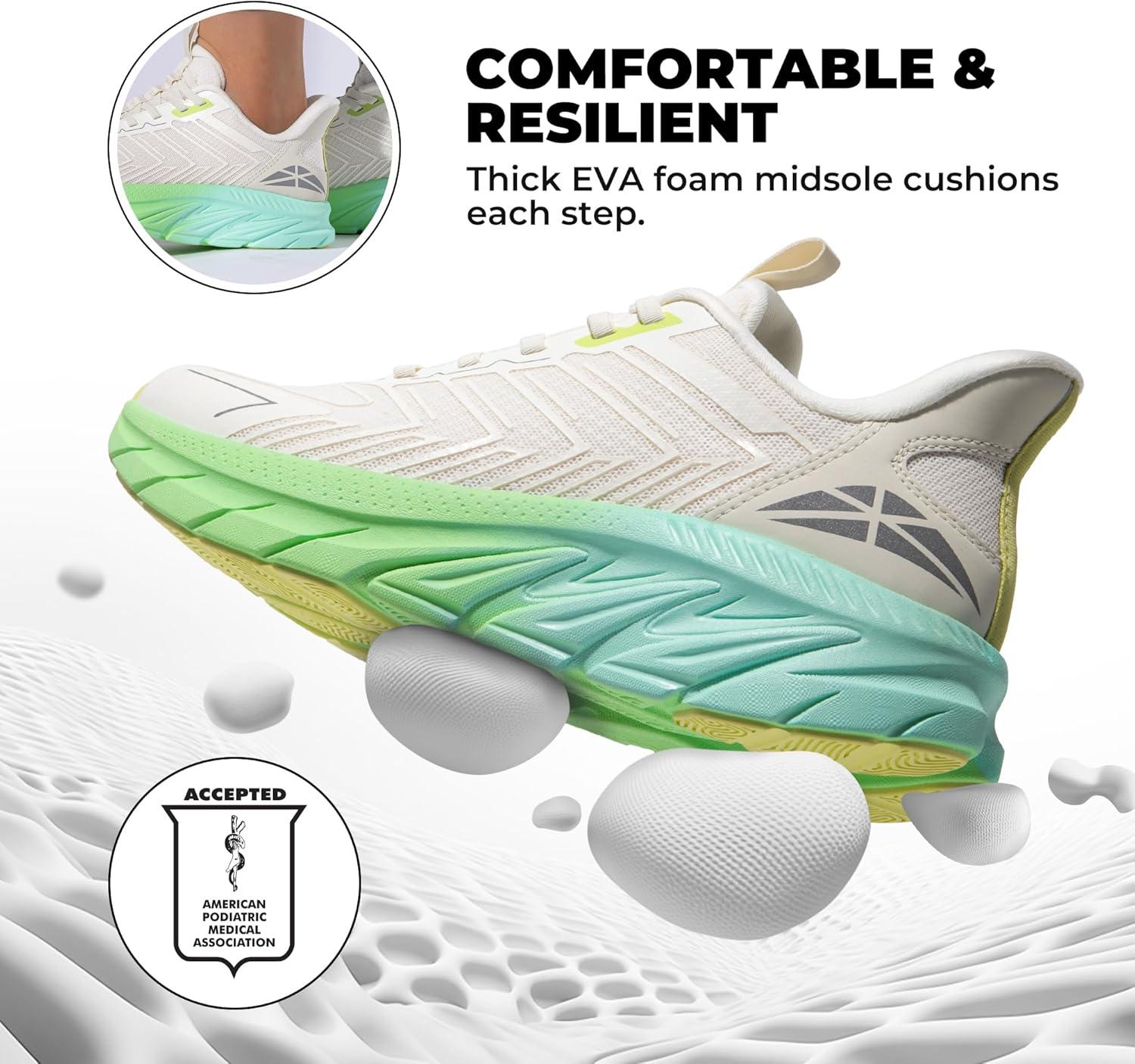 imageWomens Slip On Walking Shoes Running Comfortable Tennis Breathable Non Slip Athletic Gym Workout Cross Training Fashion SneakersBeigeGreen