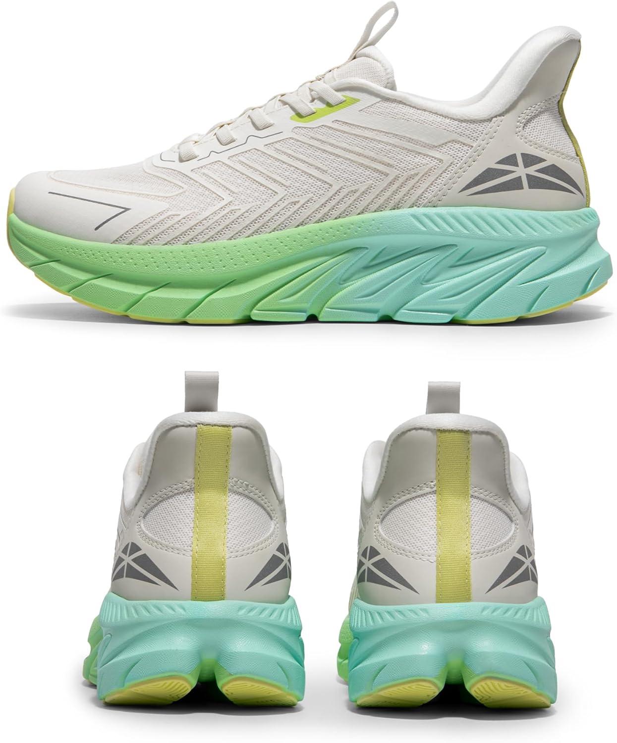 imageWomens Slip On Walking Shoes Running Comfortable Tennis Breathable Non Slip Athletic Gym Workout Cross Training Fashion SneakersBeigeGreen