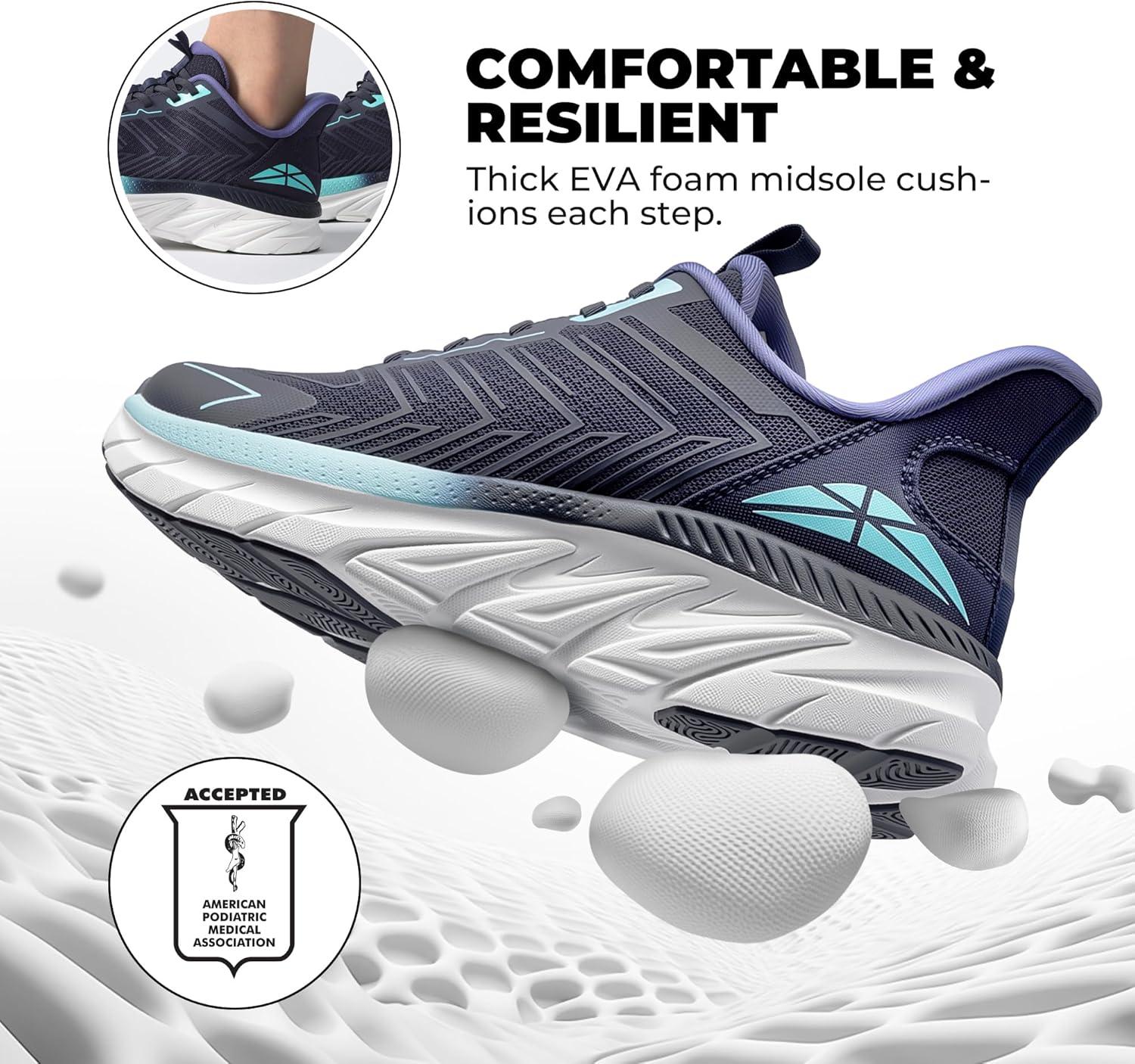 imageWomens Slip On Walking Shoes Running Comfortable Tennis Breathable Non Slip Athletic Gym Workout Cross Training Fashion SneakersBlue