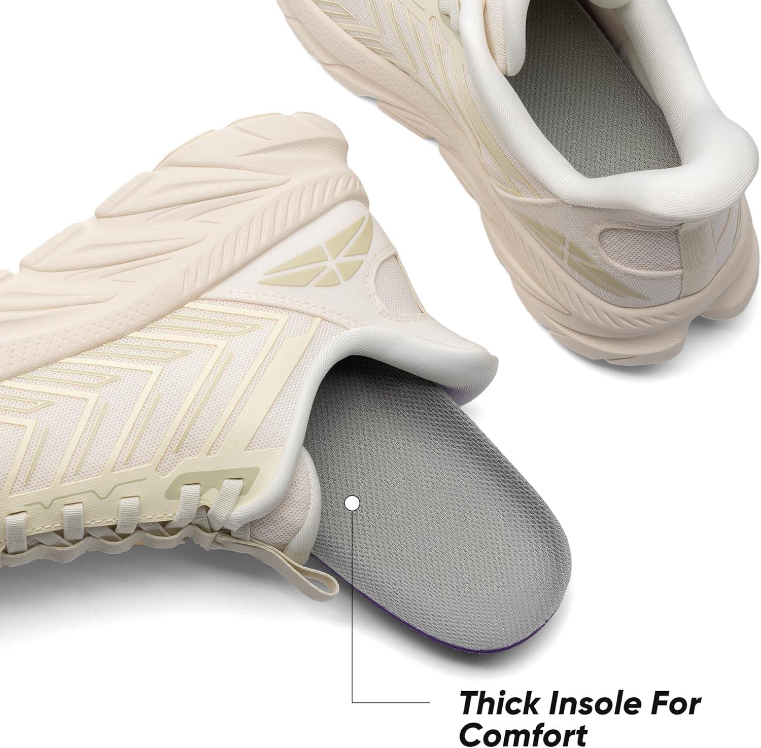 imageWomens Slip On Walking Shoes Running Comfortable Tennis Breathable Non Slip Athletic Gym Workout Cross Training Fashion SneakersIvory