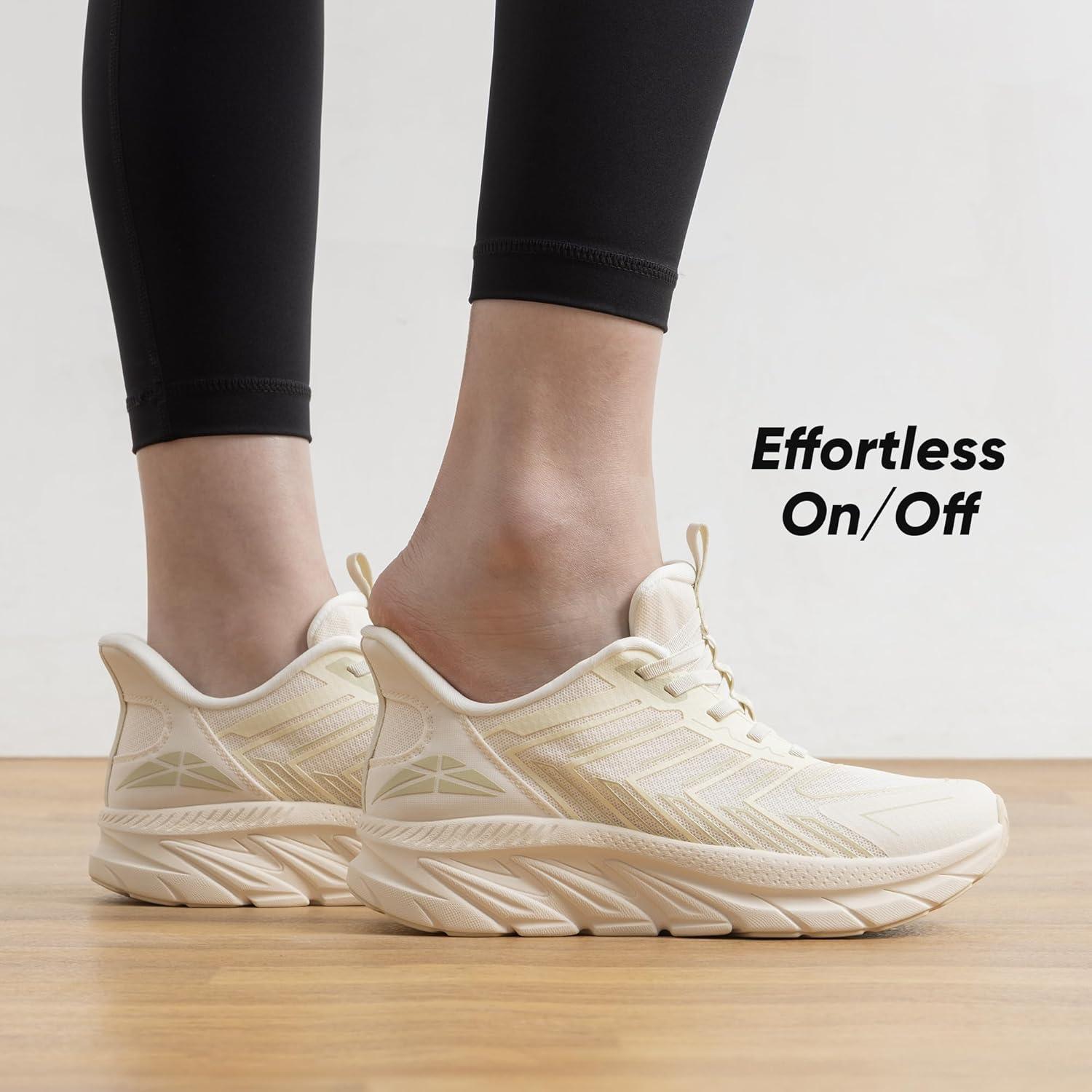 imageWomens Slip On Walking Shoes Running Comfortable Tennis Breathable Non Slip Athletic Gym Workout Cross Training Fashion SneakersIvory