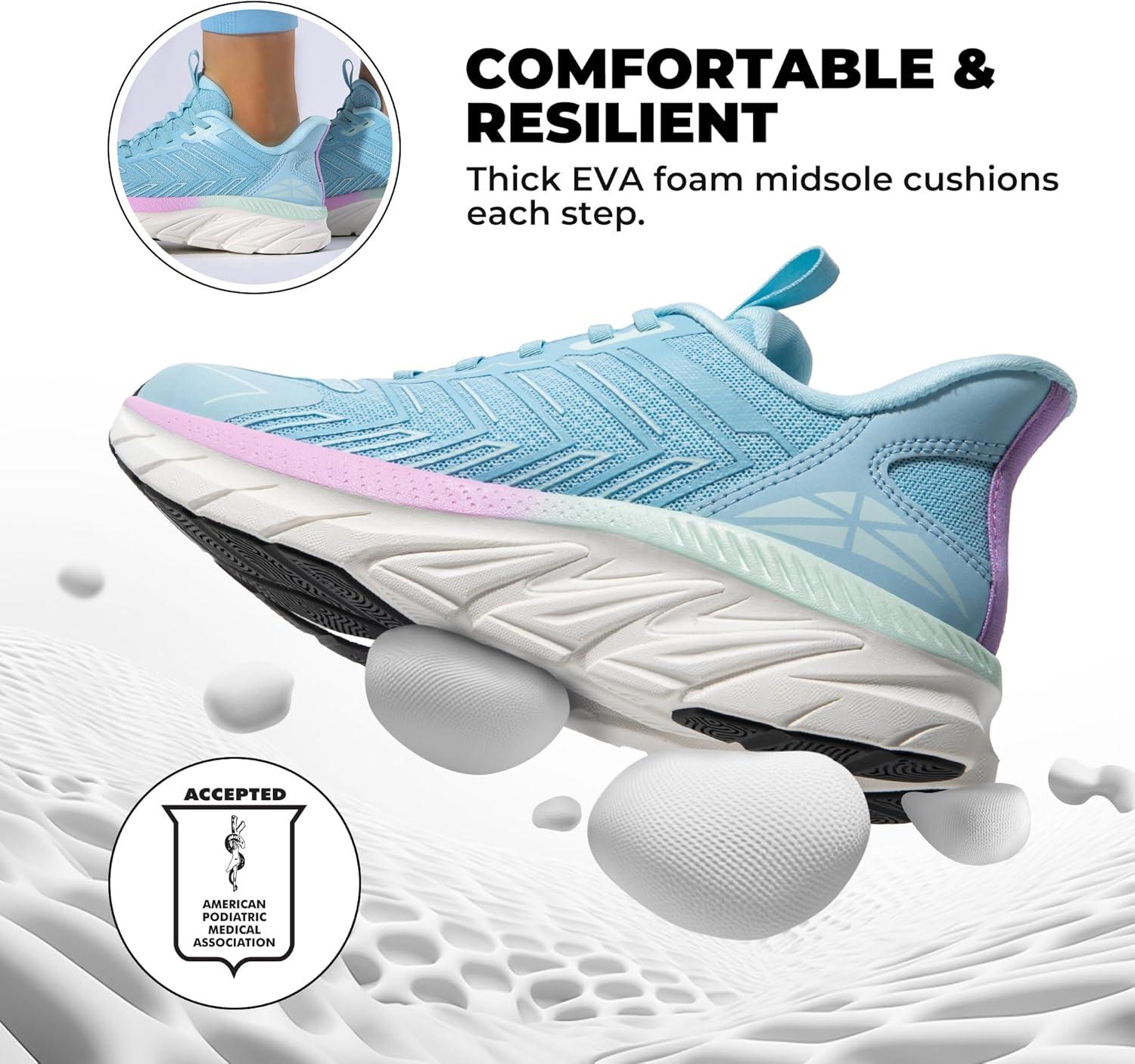 imageWomens Slip On Walking Shoes Running Comfortable Tennis Breathable Non Slip Athletic Gym Workout Cross Training Fashion SneakersLight Blue