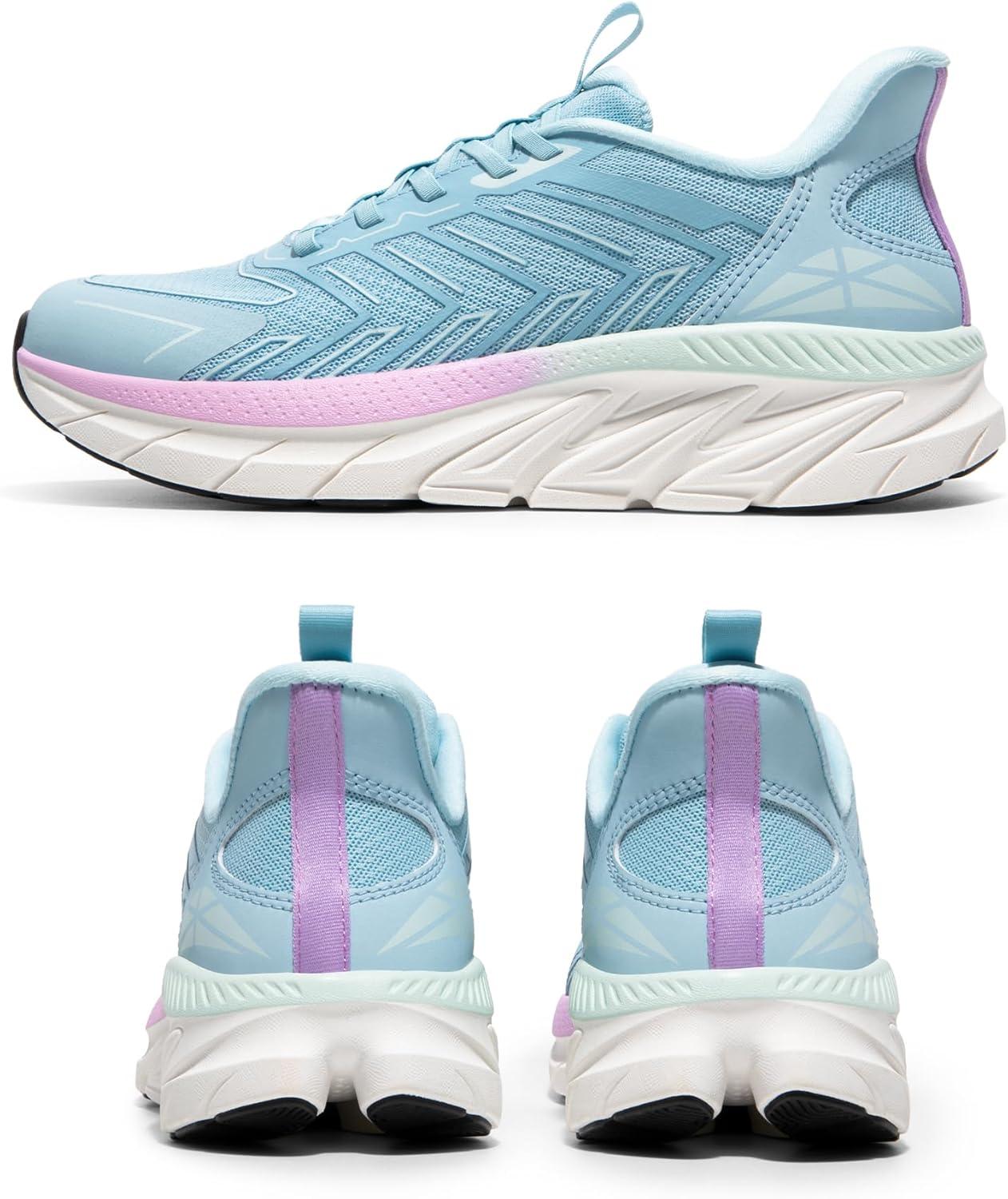 imageWomens Slip On Walking Shoes Running Comfortable Tennis Breathable Non Slip Athletic Gym Workout Cross Training Fashion SneakersLight Blue