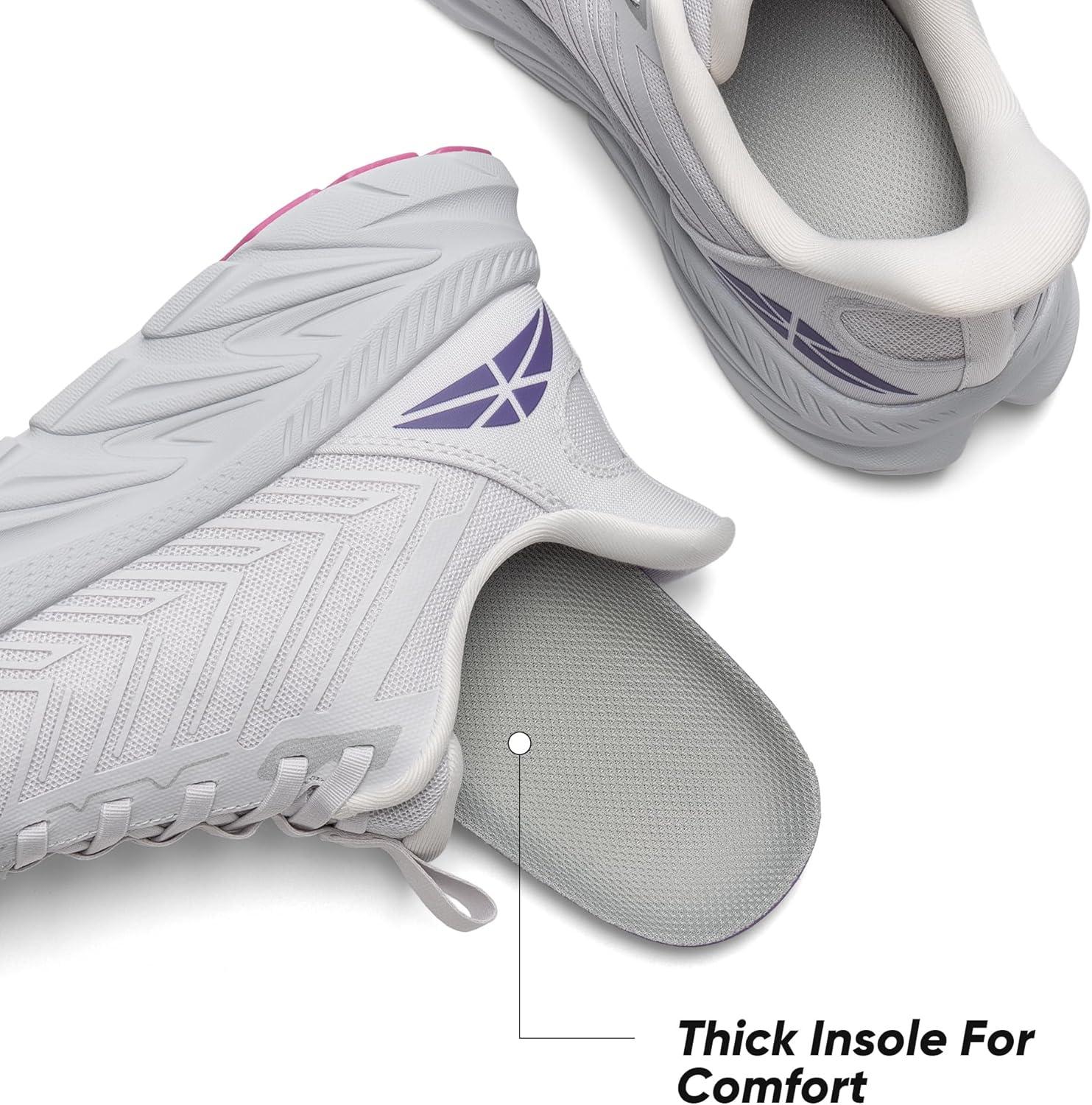 imageWomens Slip On Walking Shoes Running Comfortable Tennis Breathable Non Slip Athletic Gym Workout Cross Training Fashion SneakersLight Grey Purple