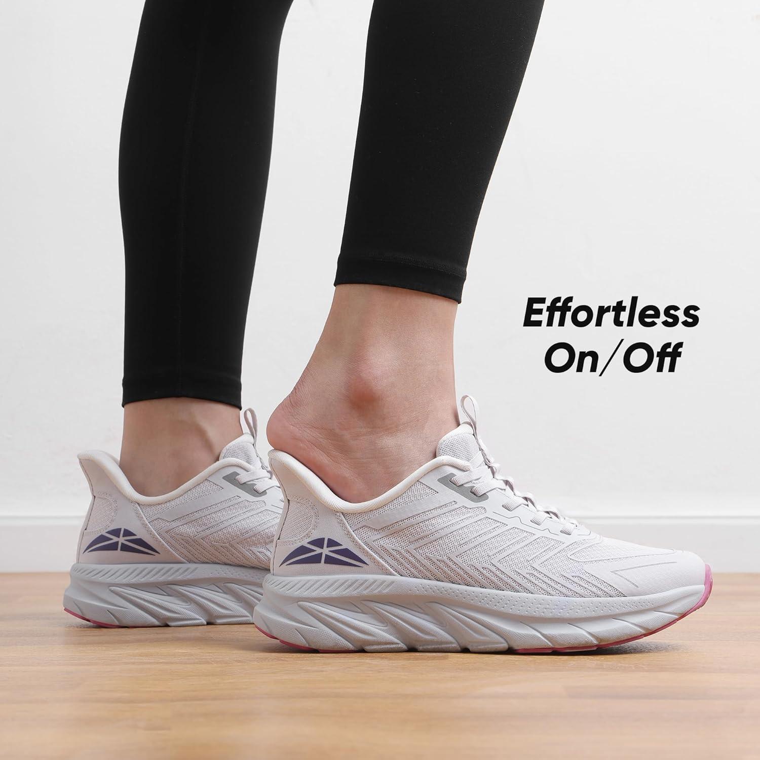 imageWomens Slip On Walking Shoes Running Comfortable Tennis Breathable Non Slip Athletic Gym Workout Cross Training Fashion SneakersLight Grey Purple