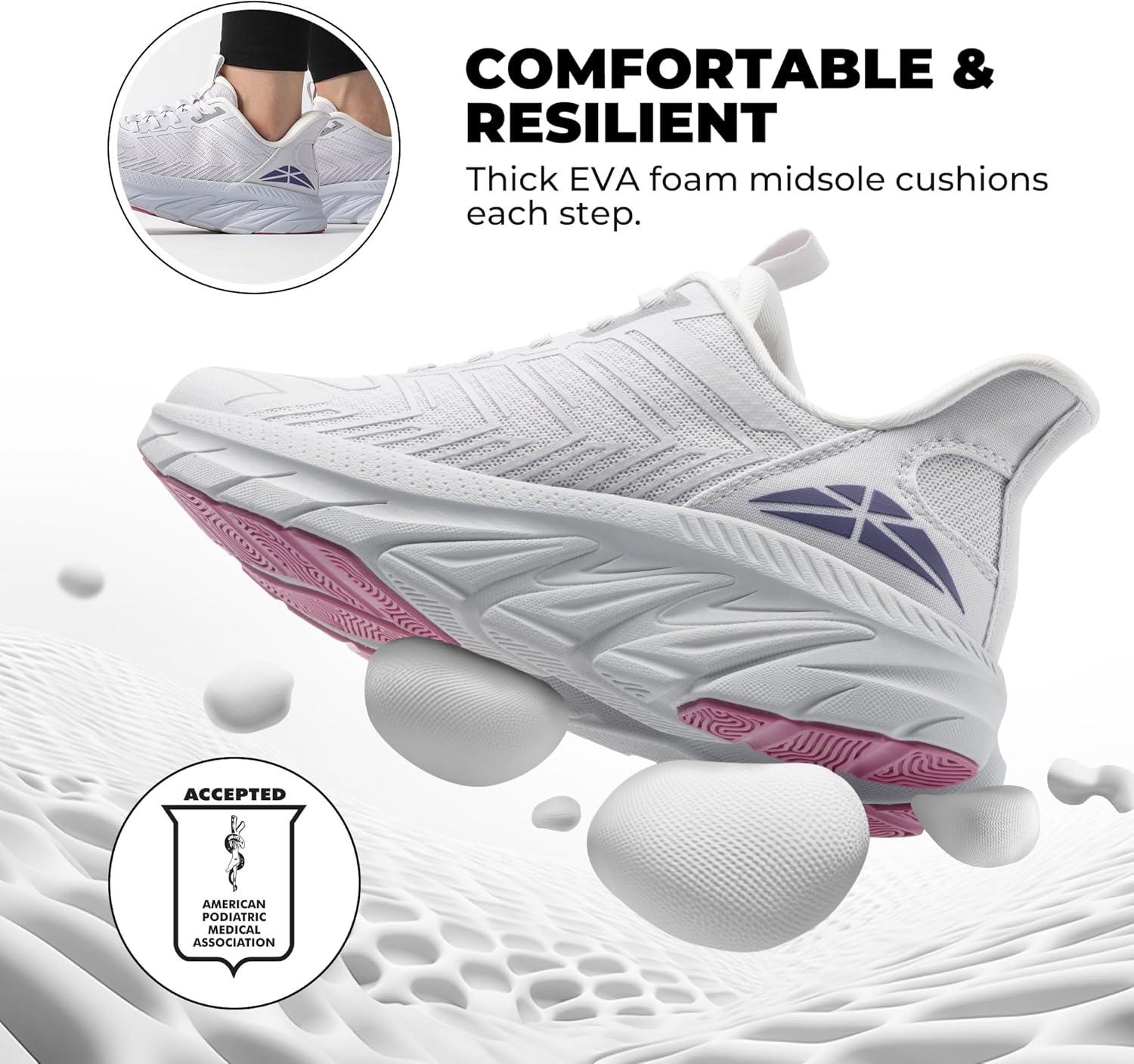 imageWomens Slip On Walking Shoes Running Comfortable Tennis Breathable Non Slip Athletic Gym Workout Cross Training Fashion SneakersLight Grey Purple