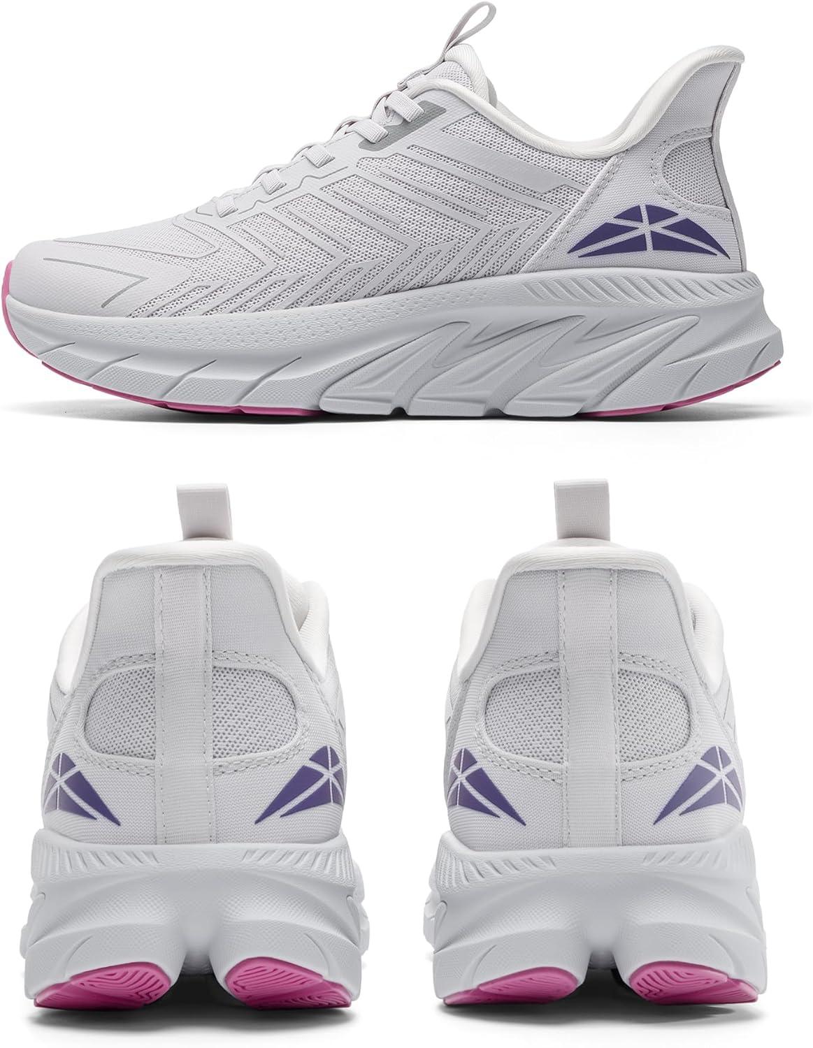 imageWomens Slip On Walking Shoes Running Comfortable Tennis Breathable Non Slip Athletic Gym Workout Cross Training Fashion SneakersLight Grey Purple