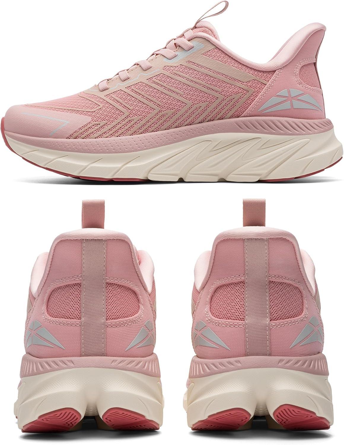 imageWomens Slip On Walking Shoes Running Comfortable Tennis Breathable Non Slip Athletic Gym Workout Cross Training Fashion SneakersPink