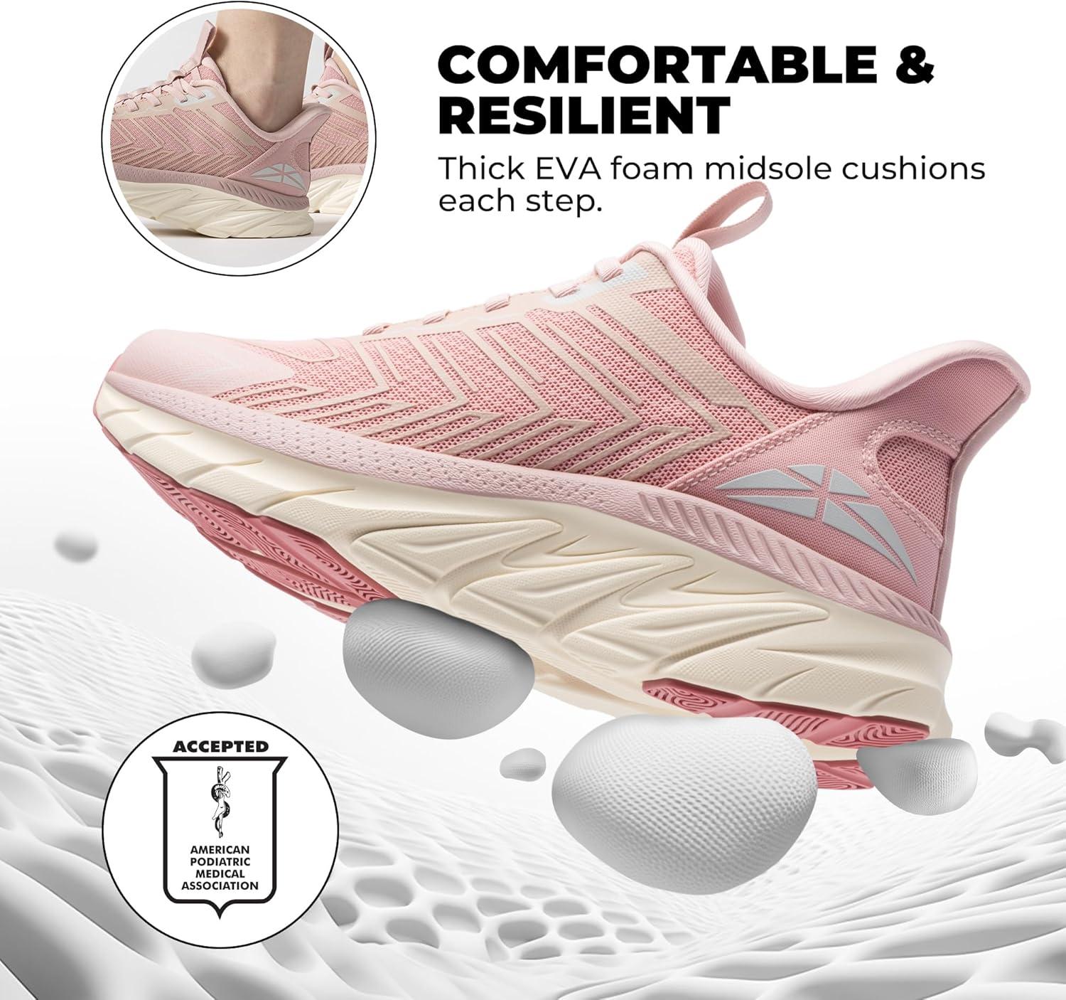 imageWomens Slip On Walking Shoes Running Comfortable Tennis Breathable Non Slip Athletic Gym Workout Cross Training Fashion SneakersPink