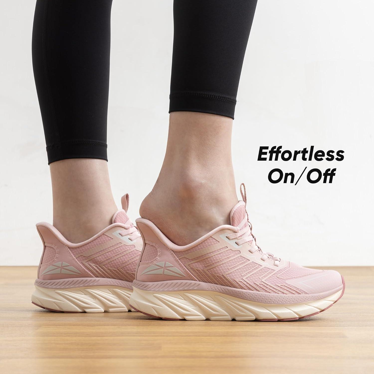 imageWomens Slip On Walking Shoes Running Comfortable Tennis Breathable Non Slip Athletic Gym Workout Cross Training Fashion SneakersPink