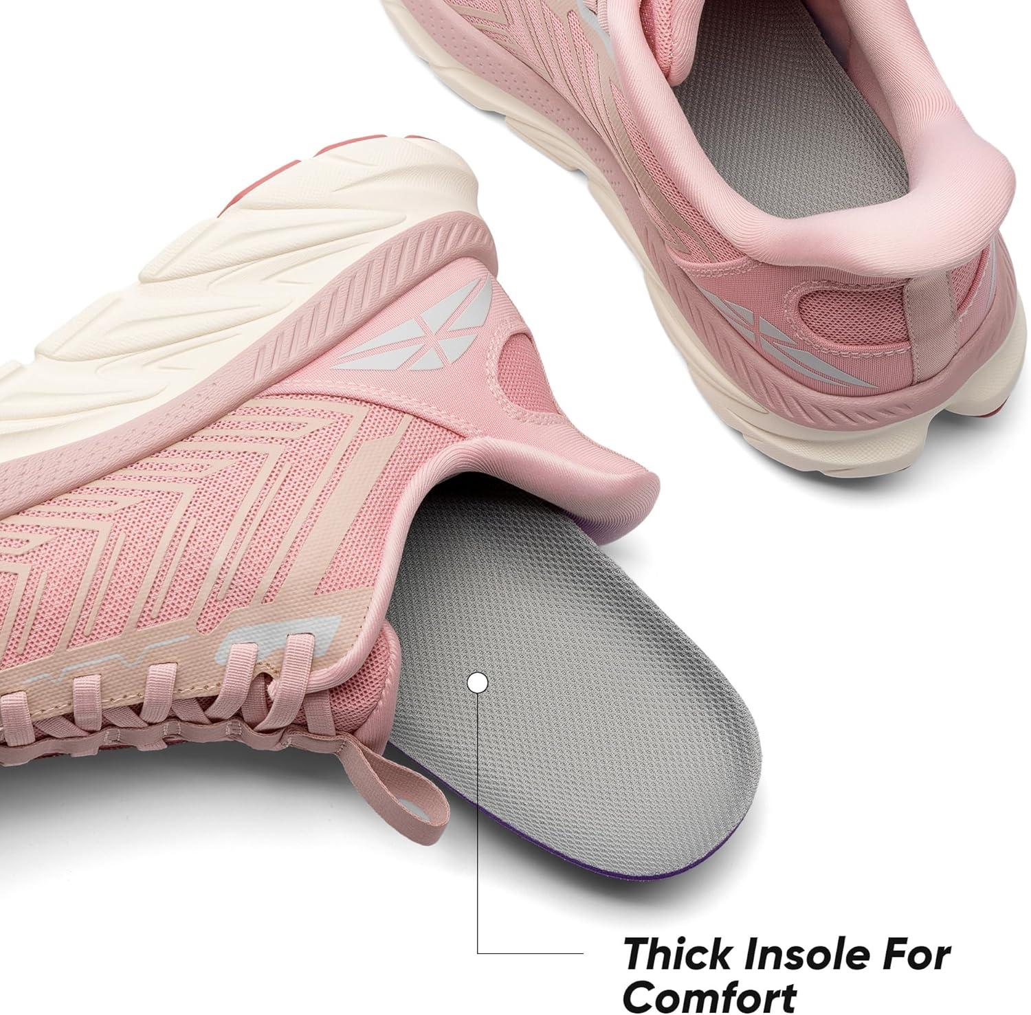 imageWomens Slip On Walking Shoes Running Comfortable Tennis Breathable Non Slip Athletic Gym Workout Cross Training Fashion SneakersPink