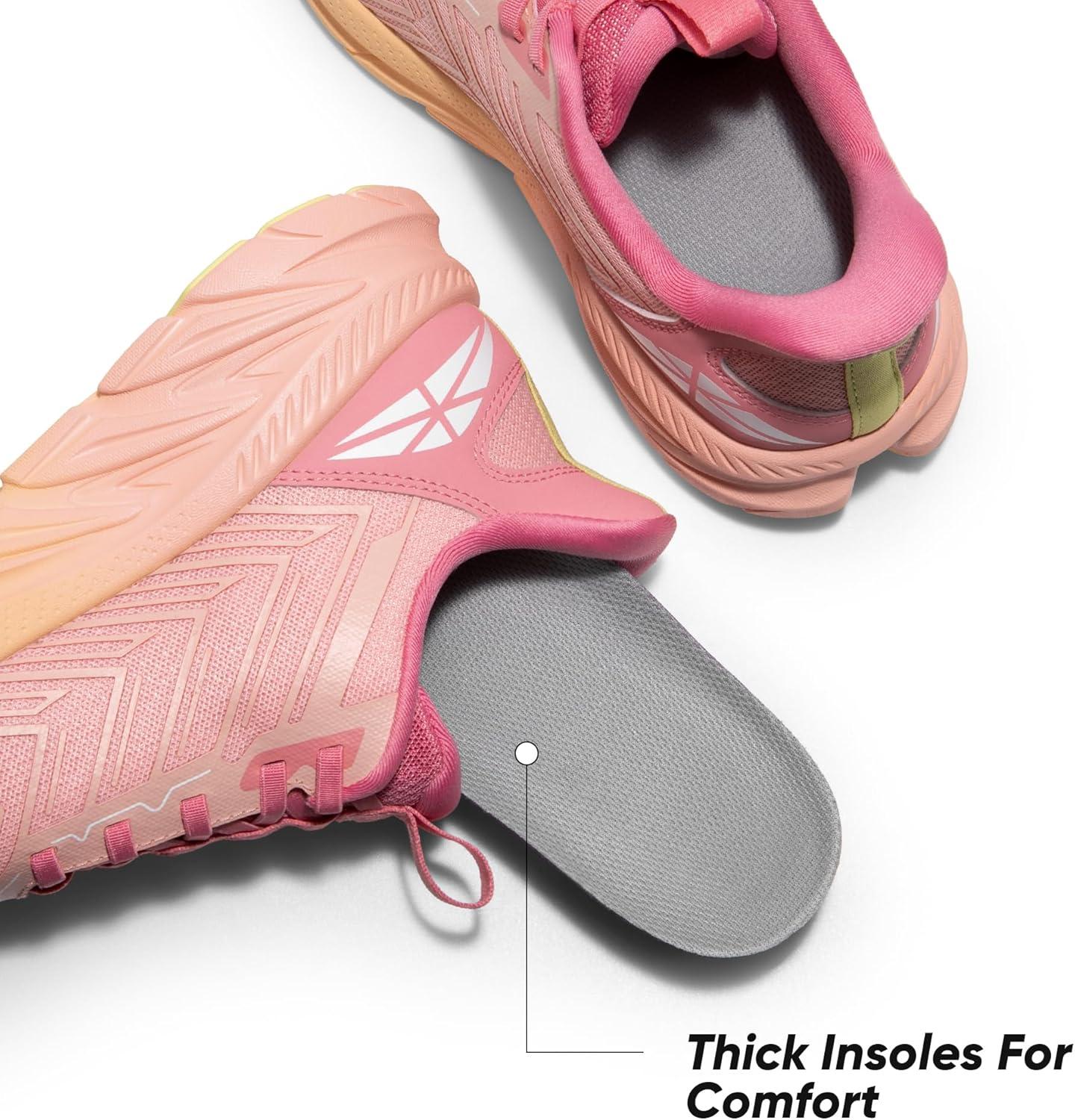 imageWomens Slip On Walking Shoes Running Comfortable Tennis Breathable Non Slip Athletic Gym Workout Cross Training Fashion SneakersPinkOrange