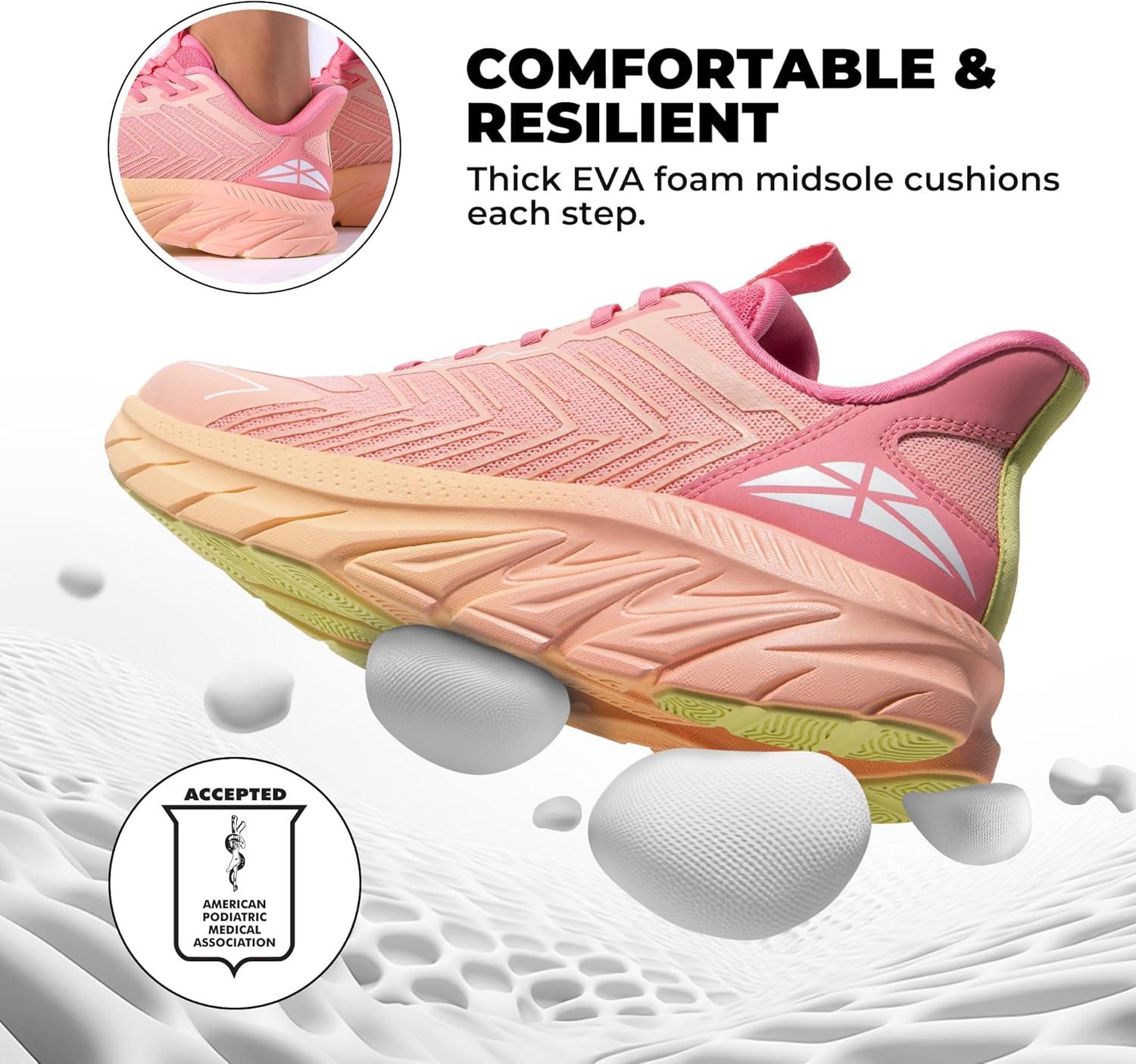 imageWomens Slip On Walking Shoes Running Comfortable Tennis Breathable Non Slip Athletic Gym Workout Cross Training Fashion SneakersPinkOrange