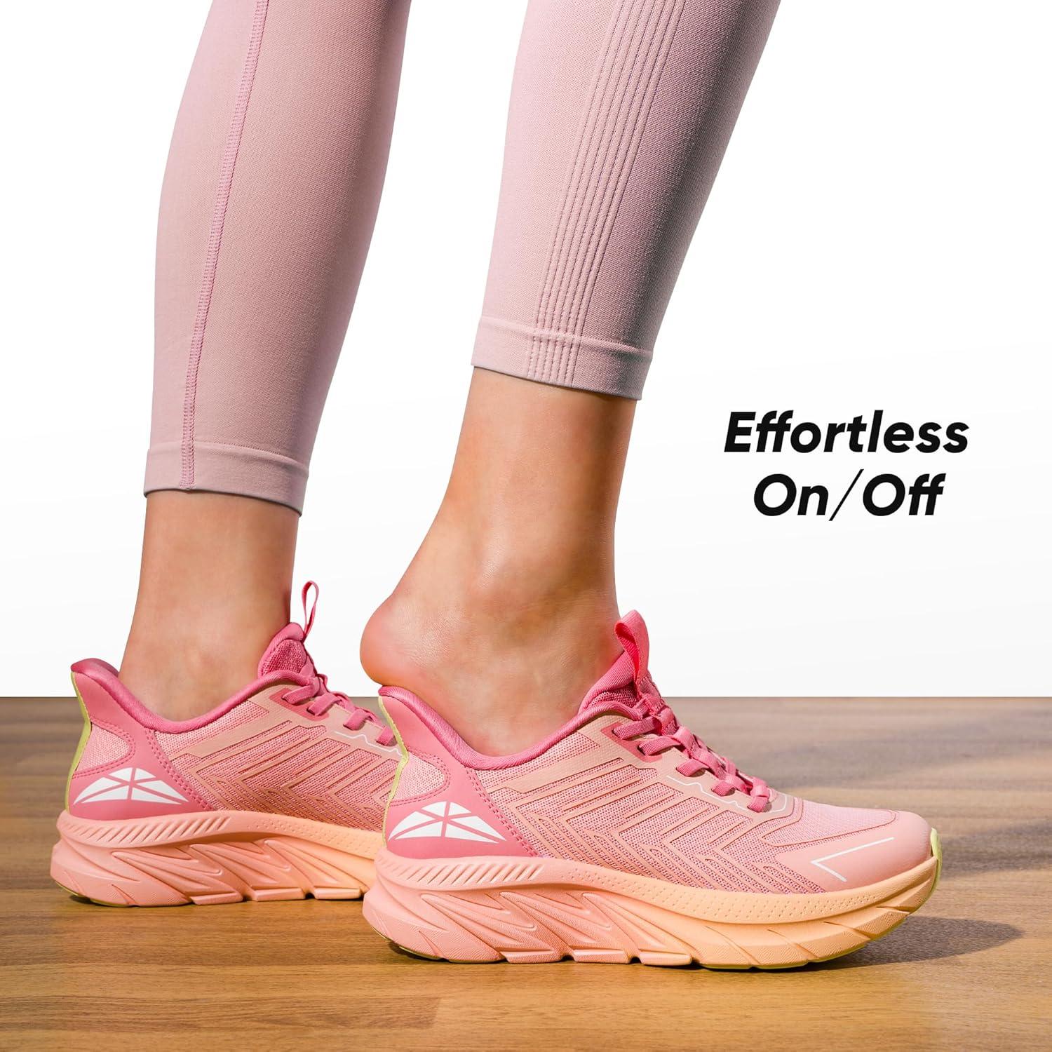 imageWomens Slip On Walking Shoes Running Comfortable Tennis Breathable Non Slip Athletic Gym Workout Cross Training Fashion SneakersPinkOrange