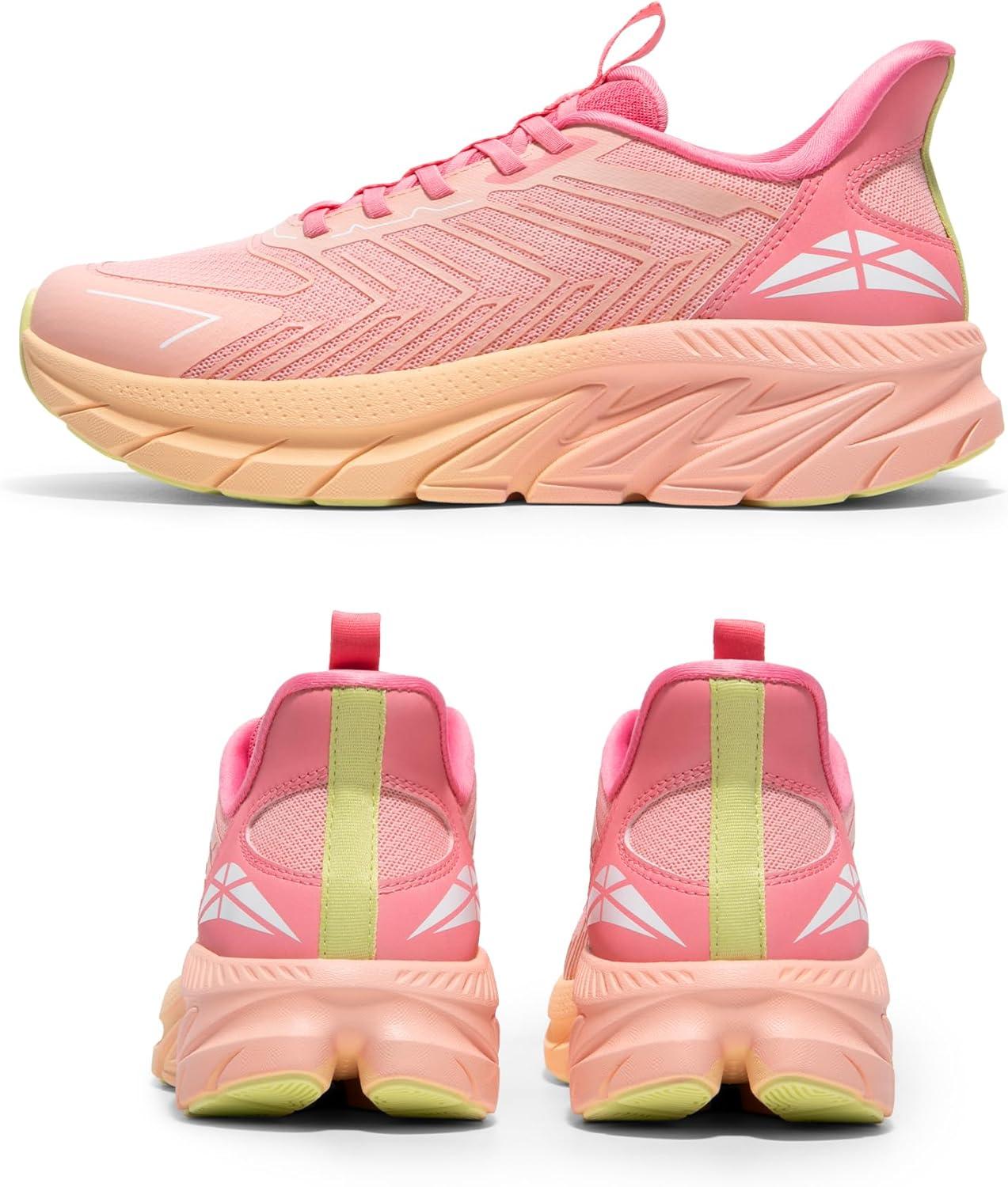 imageWomens Slip On Walking Shoes Running Comfortable Tennis Breathable Non Slip Athletic Gym Workout Cross Training Fashion SneakersPinkOrange