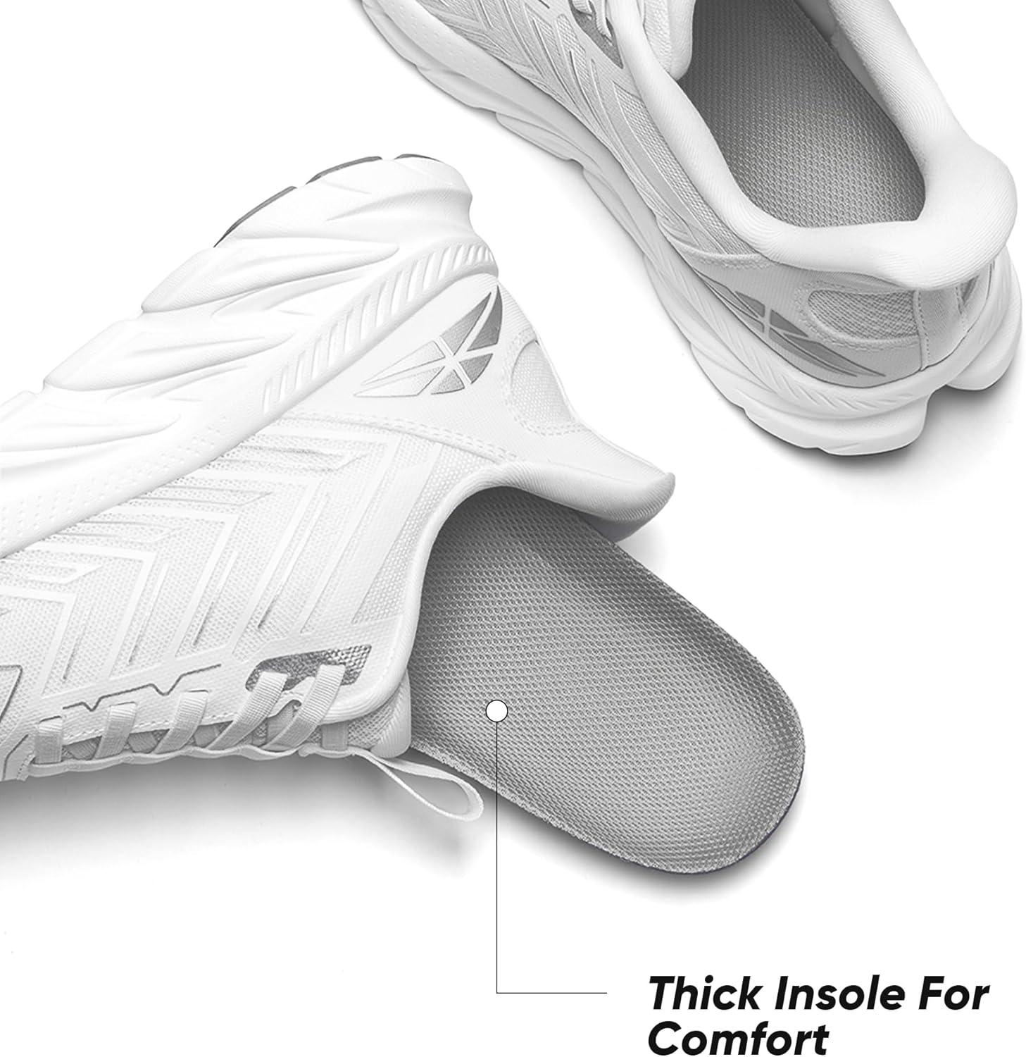 imageWomens Slip On Walking Shoes Running Comfortable Tennis Breathable Non Slip Athletic Gym Workout Cross Training Fashion SneakersWhite