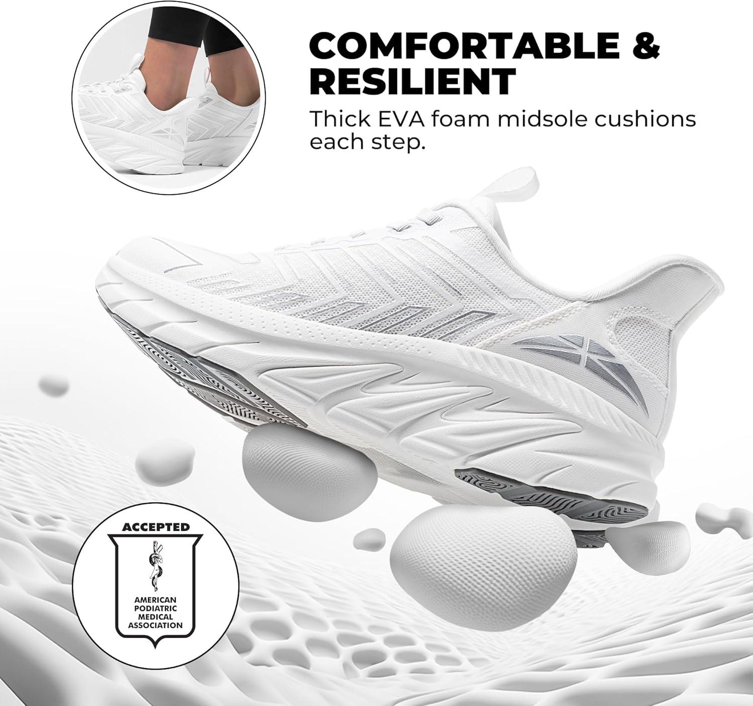 imageWomens Slip On Walking Shoes Running Comfortable Tennis Breathable Non Slip Athletic Gym Workout Cross Training Fashion SneakersWhite