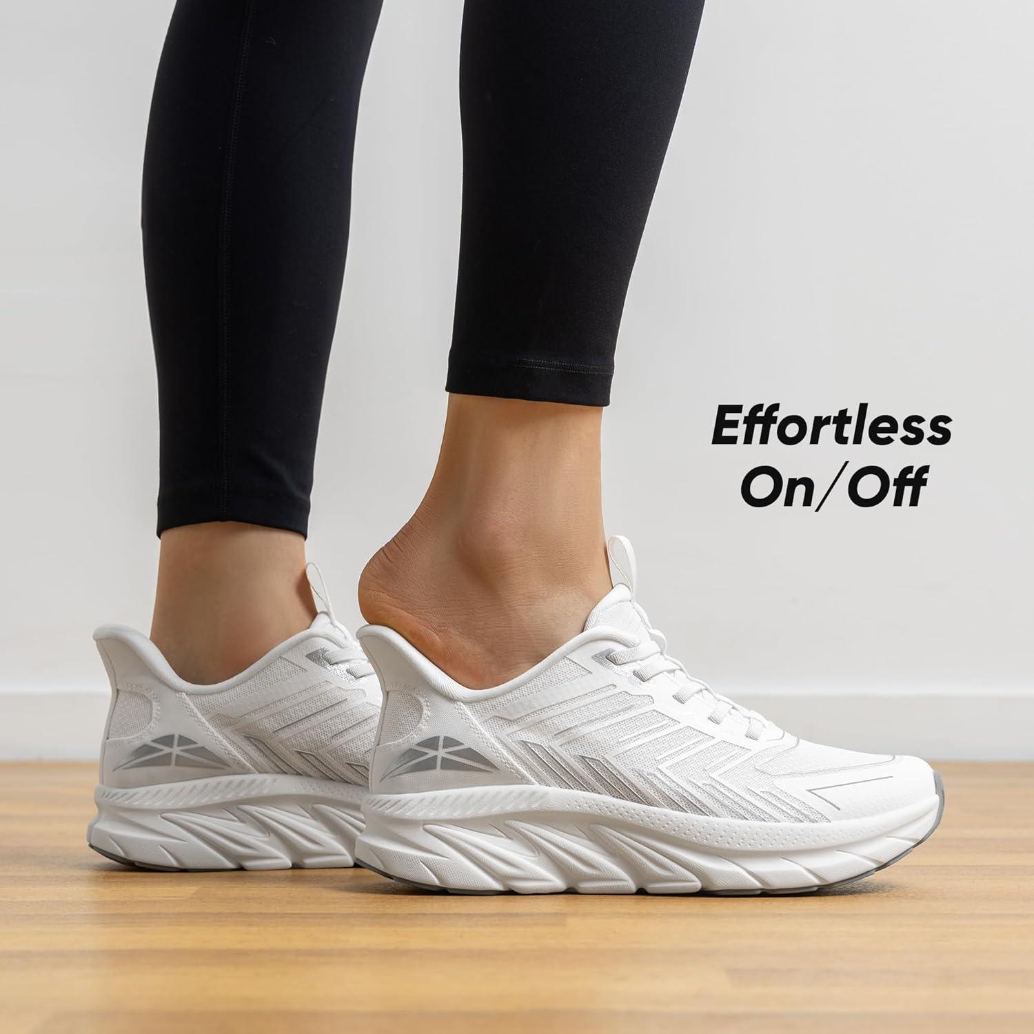 imageWomens Slip On Walking Shoes Running Comfortable Tennis Breathable Non Slip Athletic Gym Workout Cross Training Fashion SneakersWhite