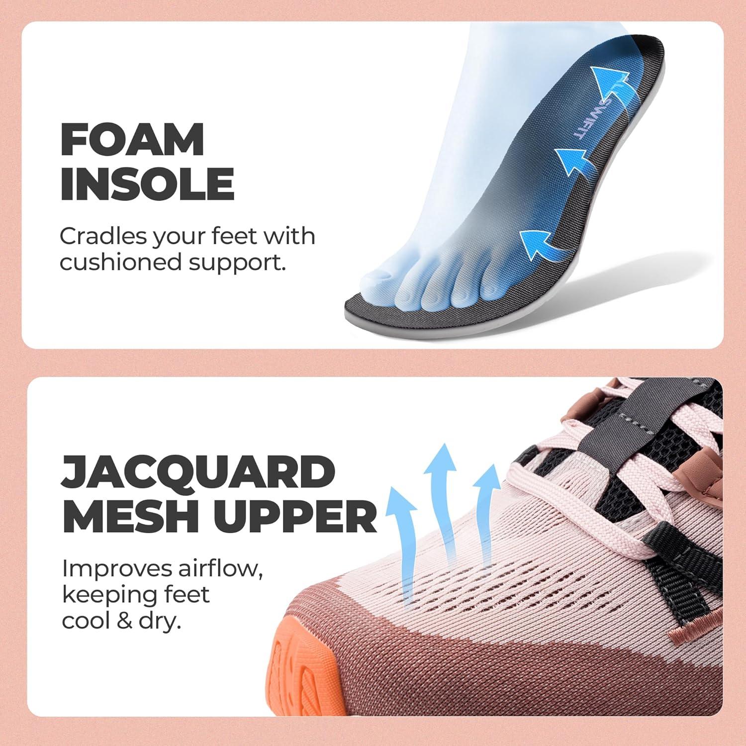 imageWomens Walking Shoes Cushion Running Tennis NonSlip Comfortable Workout Gym Athletic Breathable Fashion Sneakers ActiveLitePink