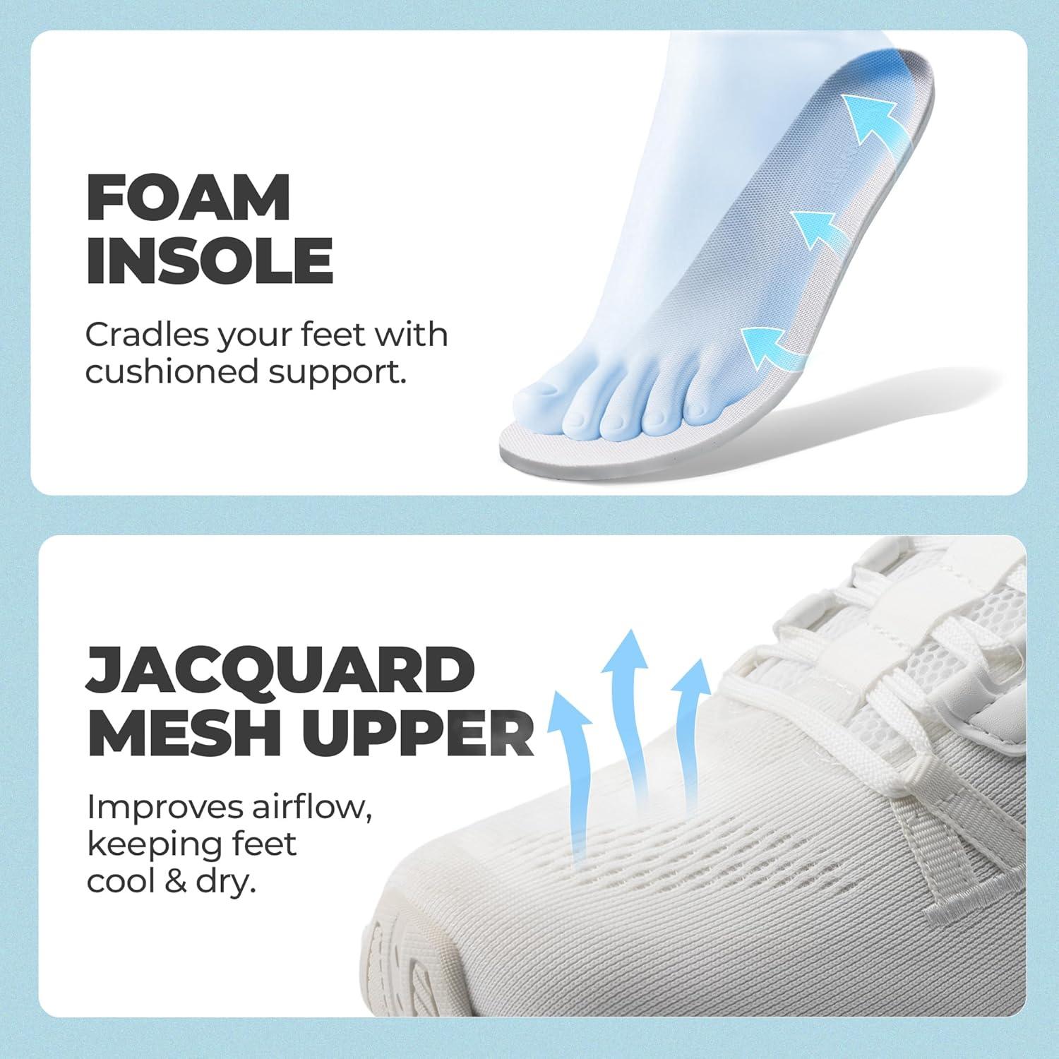 imageWomens Walking Shoes Cushion Running Tennis NonSlip Comfortable Workout Gym Athletic Breathable Fashion Sneakers ActiveLiteWhite