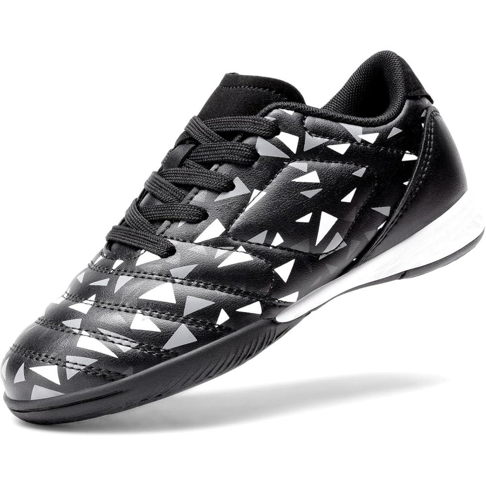 imageDREAM PAIRS Boys Girls Indoor Sneakers Lace Up Sport Athletic Casual IC Youth Futsal Football Soccer Shoes for LittleBig KidBlackWhite