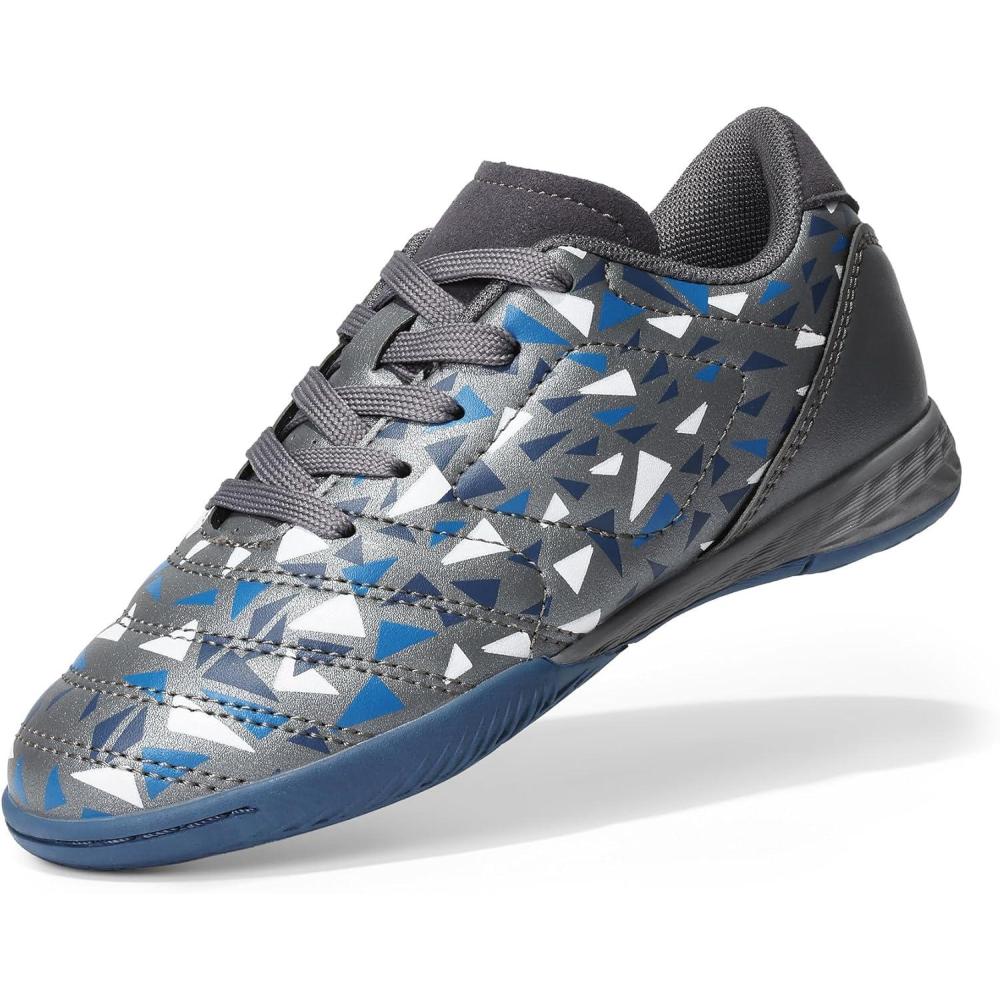 imageDREAM PAIRS Boys Girls Indoor Sneakers Lace Up Sport Athletic Casual IC Youth Futsal Football Soccer Shoes for LittleBig KidGreyRoyalBlue